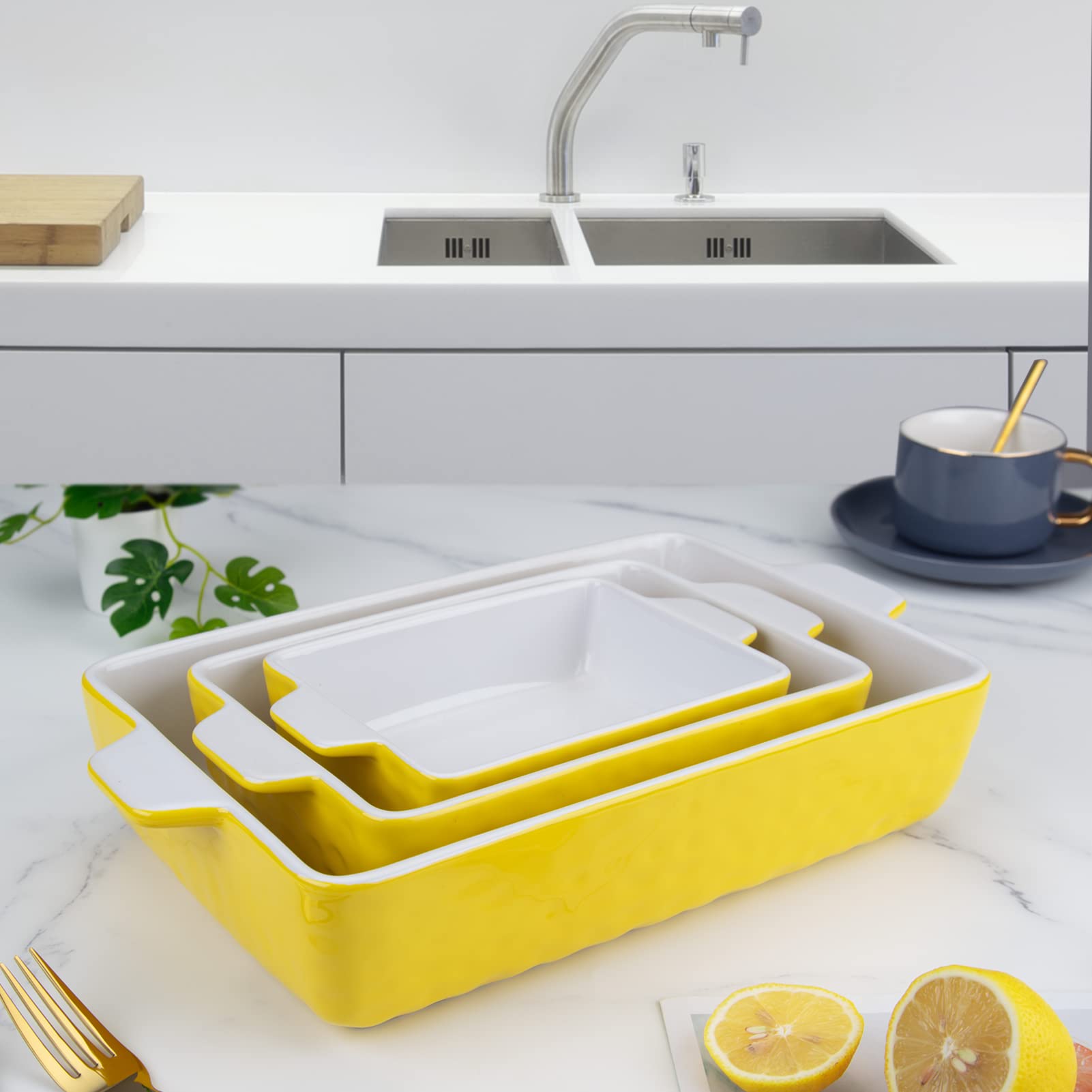 Cibeat 3-Piece Ceramic Bakeware Set - Rectangular Baking Pans for Cake, Lasagna & Casserole (11.7