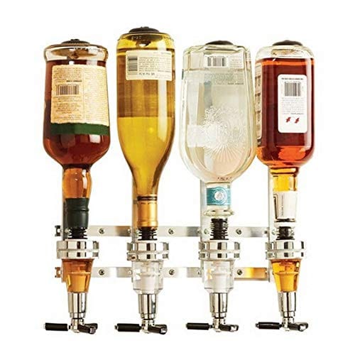 4 Bottle Wall Mounted Liquor Dispenser - Spring Loaded Upside Down Wine, Beer & Spirit Dispenser - Home Bar, KTV & Nightclub Beverage Bottle Stand with Optic Holder Rack - Perfect for Parties, Entertainment Venues & Commercial Use