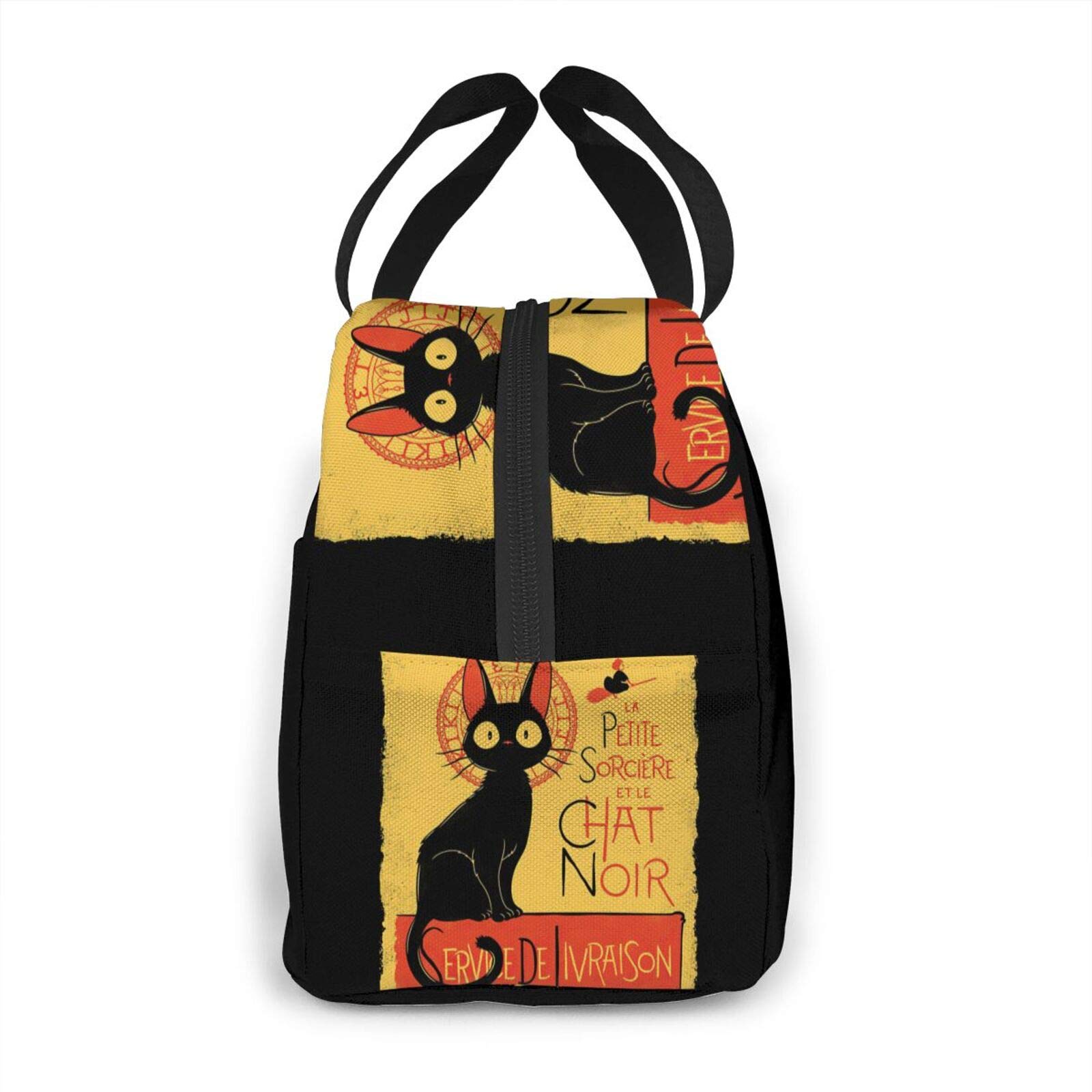 Kiki's Delivery Service Jiji Reusable Insulated Lunch Bag - Waterproof Thermal Cooler with Zipper for Women, Men & Kids - Perfect for Picnics, School & Work (Black, One Size)