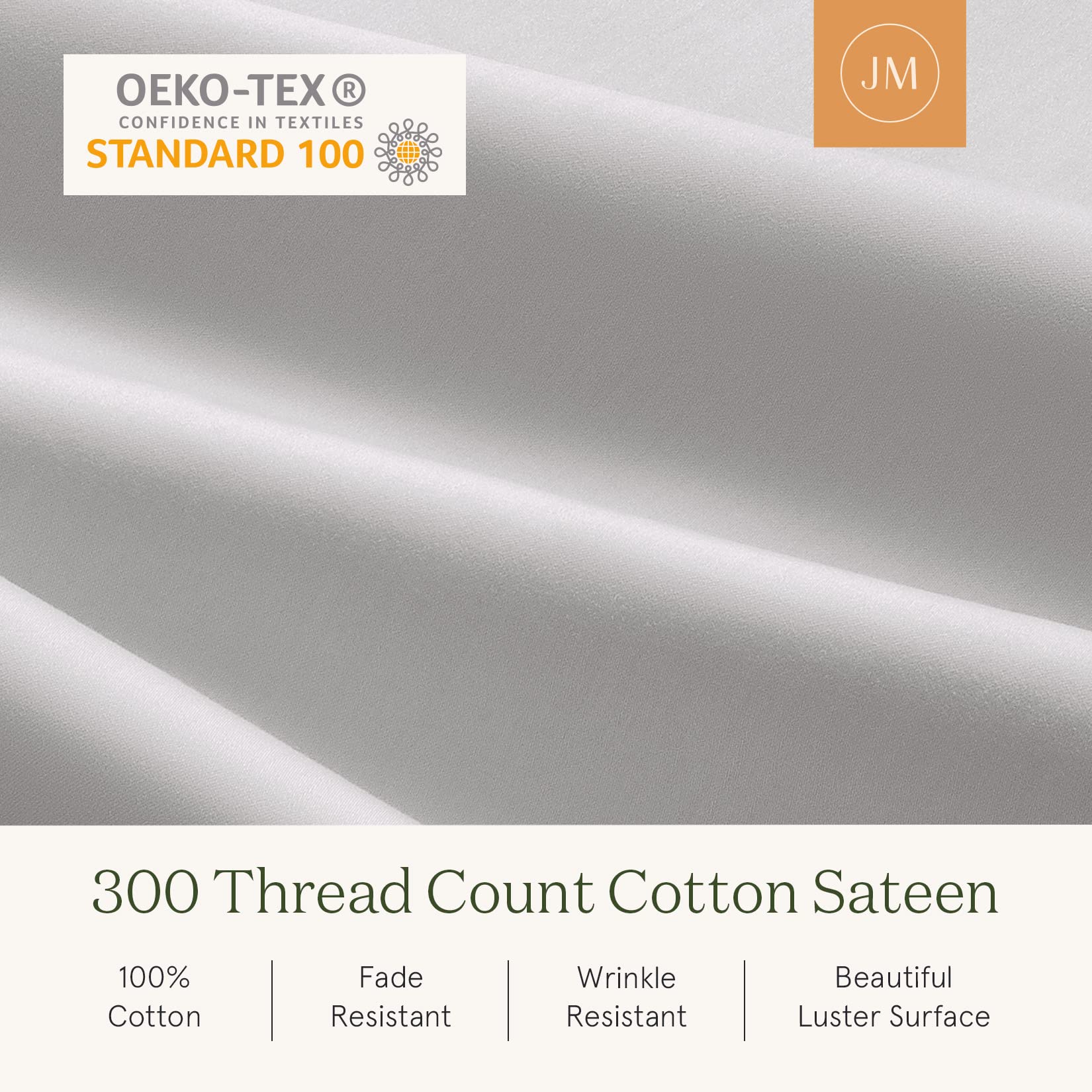 LA JOLIE MUSE 100% Cotton King Size Bed Sheets Set - 300 Thread Count Luxury Cooling Bedding - Ultra Soft Satin Embroidery Deep Pocket Sheets (Fits 15