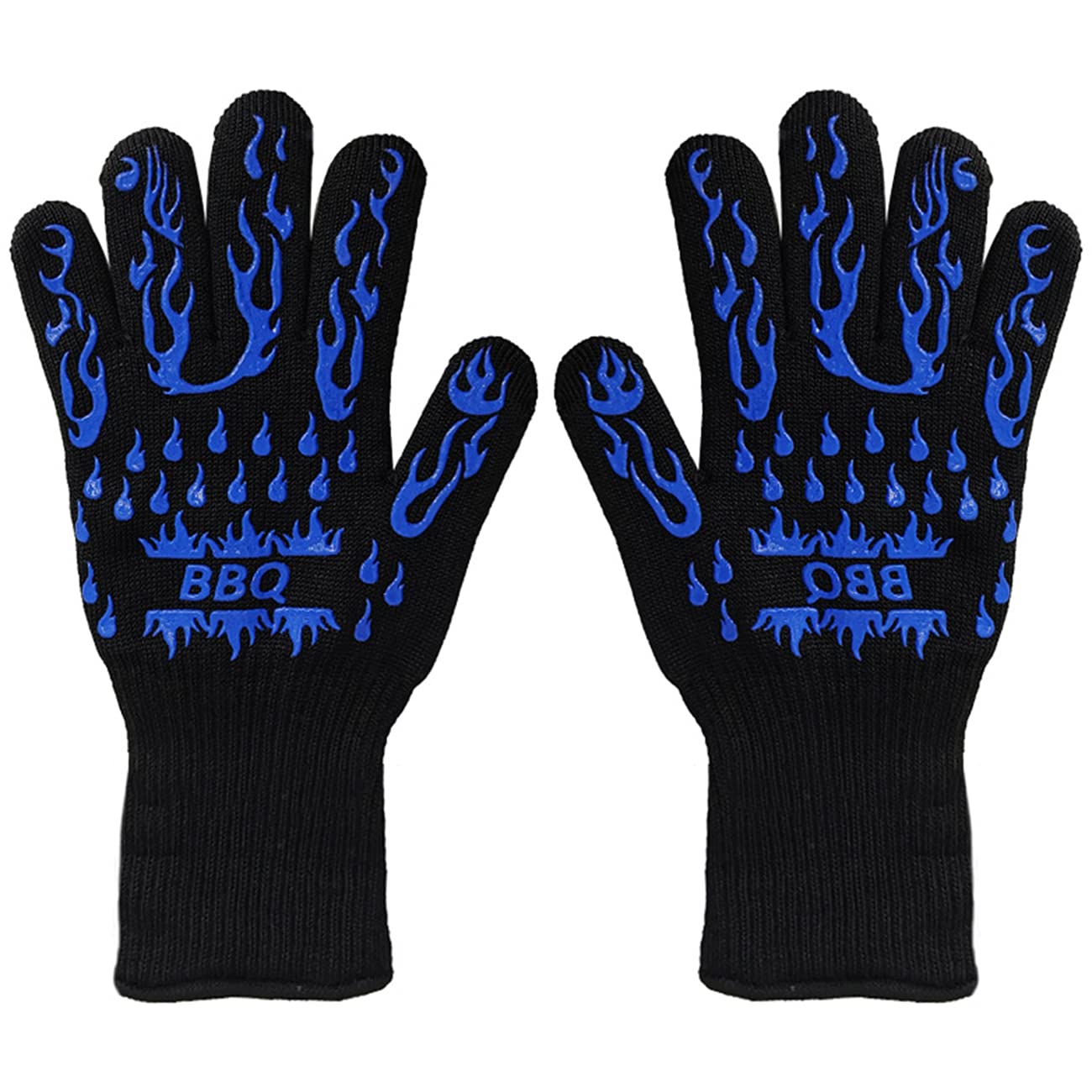 Heat Resistant BBQ Gloves 1472°F - Extreme Heat Proof Oven Mitts for Grilling, Smoking, Baking & Cooking - Heavy Duty Barbecue Gloves for Outdoor & Indoor Use (Bluefire) - Perfect for Backyard BBQs, Campfire Cooking & Kitchen Safety