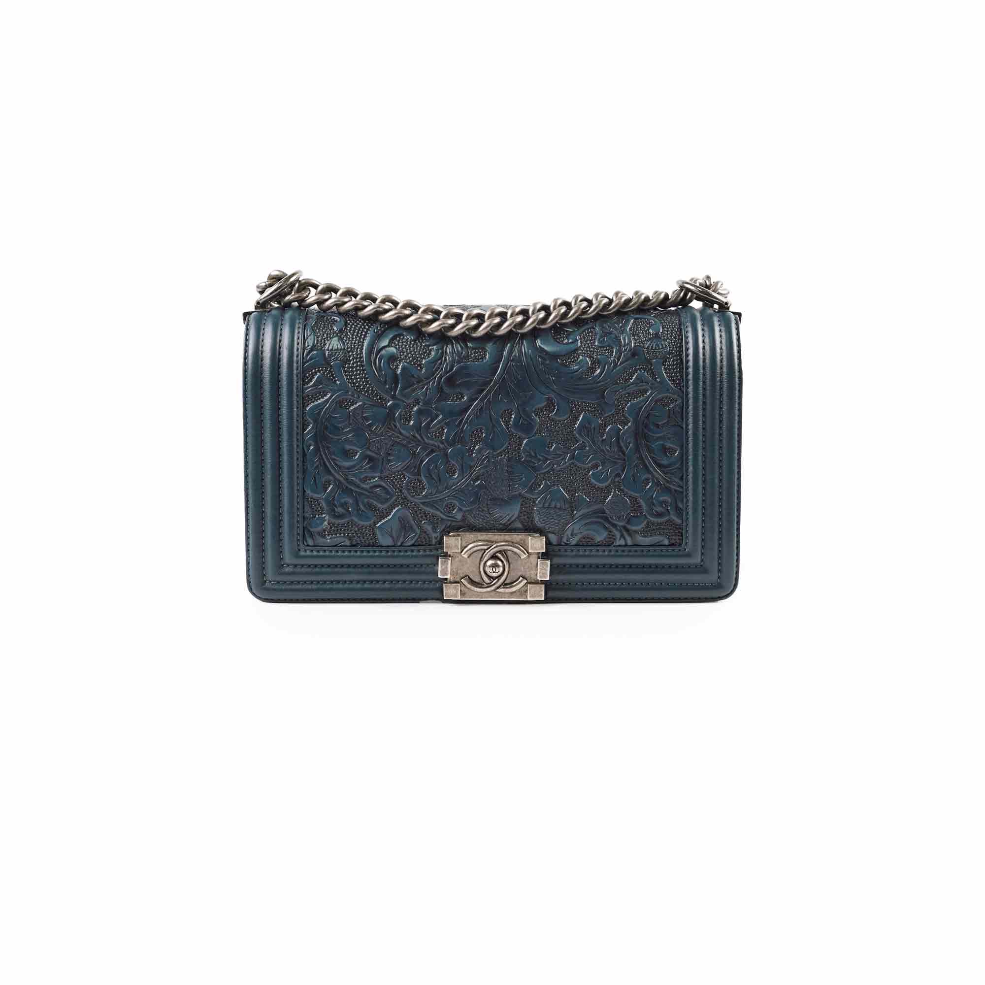 Chanel Old Medium Boy Bag in Cordoba Paris Navy & Dark Green - Luxury Crossbody Bag for Women, Perfect for Date Night & Evening Events