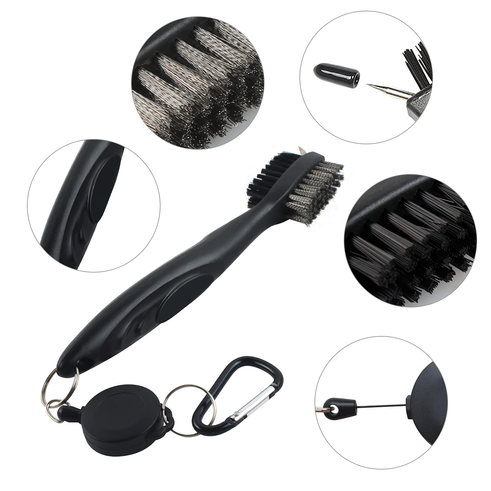 VIPMOON Golf Club Groove Sharpener Tool - Premium Golf Brush & Groove Cleaner with Retractable Zip-line Aluminum Carabiner | Wedge & Iron Groove Sharpener for U & V-Grooves | Essential Golf Accessories for Men | Perfect for Driving Range Practice & Course Maintenance