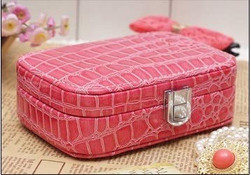 1PCS PU Leather Crocodile Pattern Jewelry Box Organizer for Women - Necklace & Ring Storage Box with Gift Box Holder for Earrings Bracelets - Perfect for Travel, Home Decor & Birthday Gifts (Fuchsia)