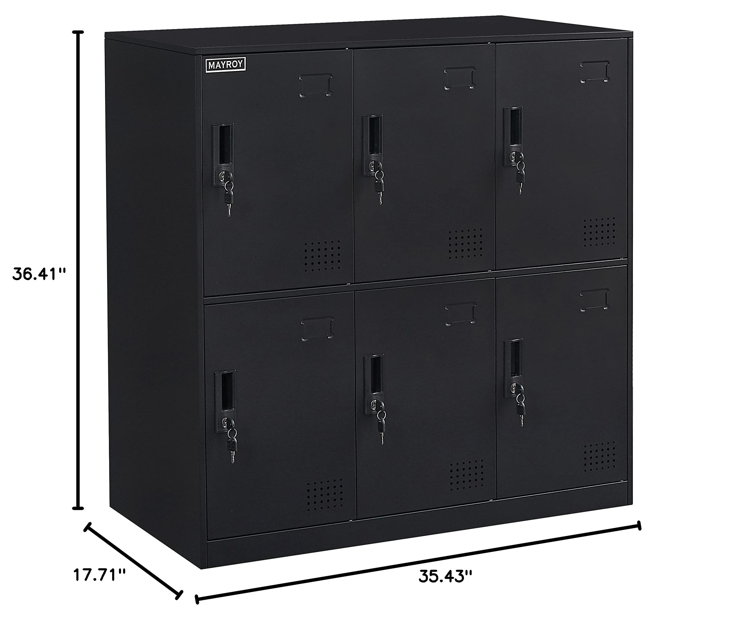 6-Door Metal Storage Locker Cabinet with Lock - Office, Home & School Organizer for Classroom, Gym, Kids Room & Playroom - Durable Black Storage Solution for Clothes, Books & Sports Equipment