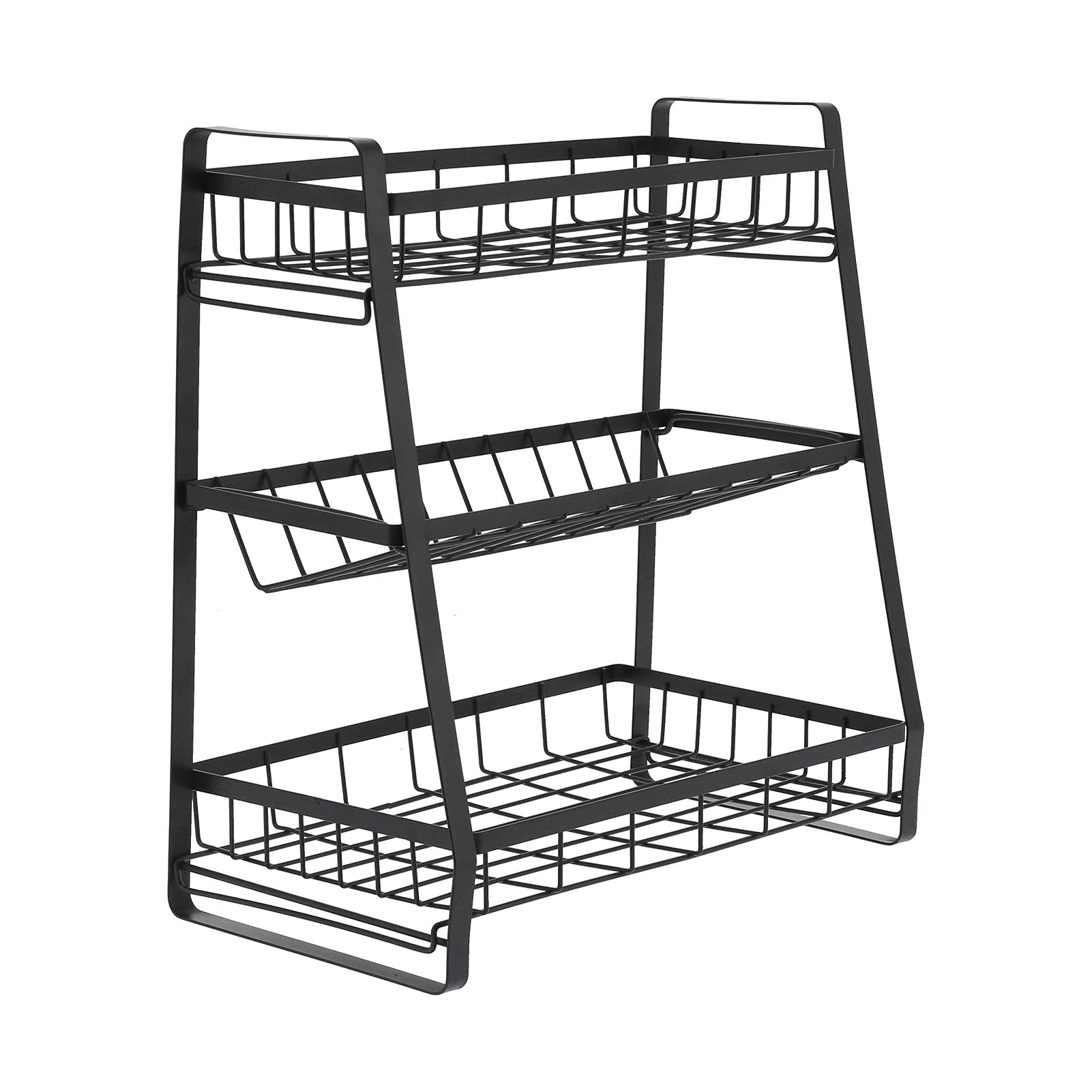 FIYO 3-Tier Black Kitchen Storage Shelf - Countertop Organizer for Spices, Utensils & Pantry Items | Adjustable Detachable Spice Rack with Flat Bottom | Perfect for Small Kitchens, Countertops & Pantry Organization