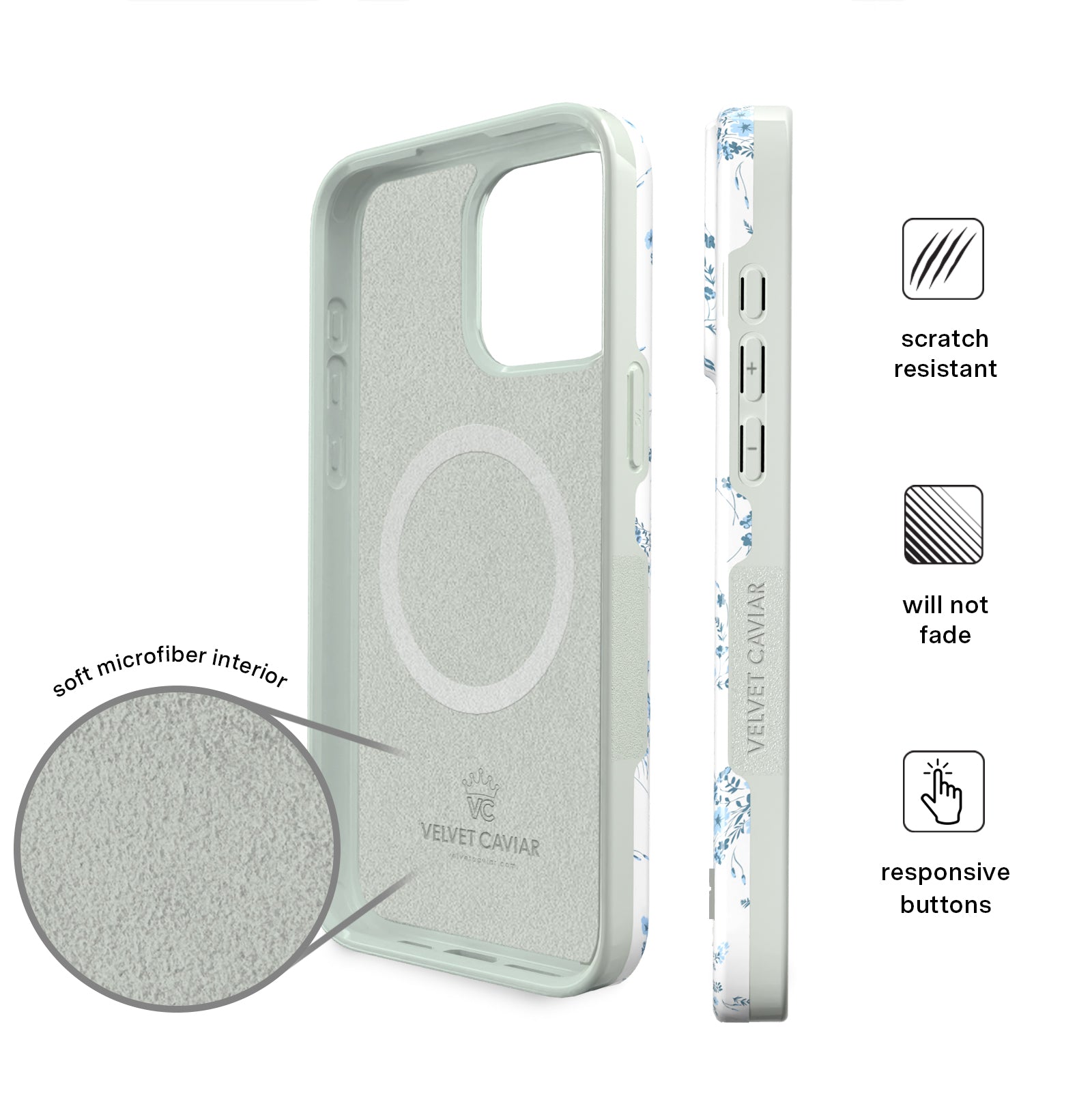 French Blue Floral iPhone Case - Elegant Flower Design Protective Cover for iPhone 13/14/15 Pro Max - Perfect for Everyday Use, Travel & Gift Giving