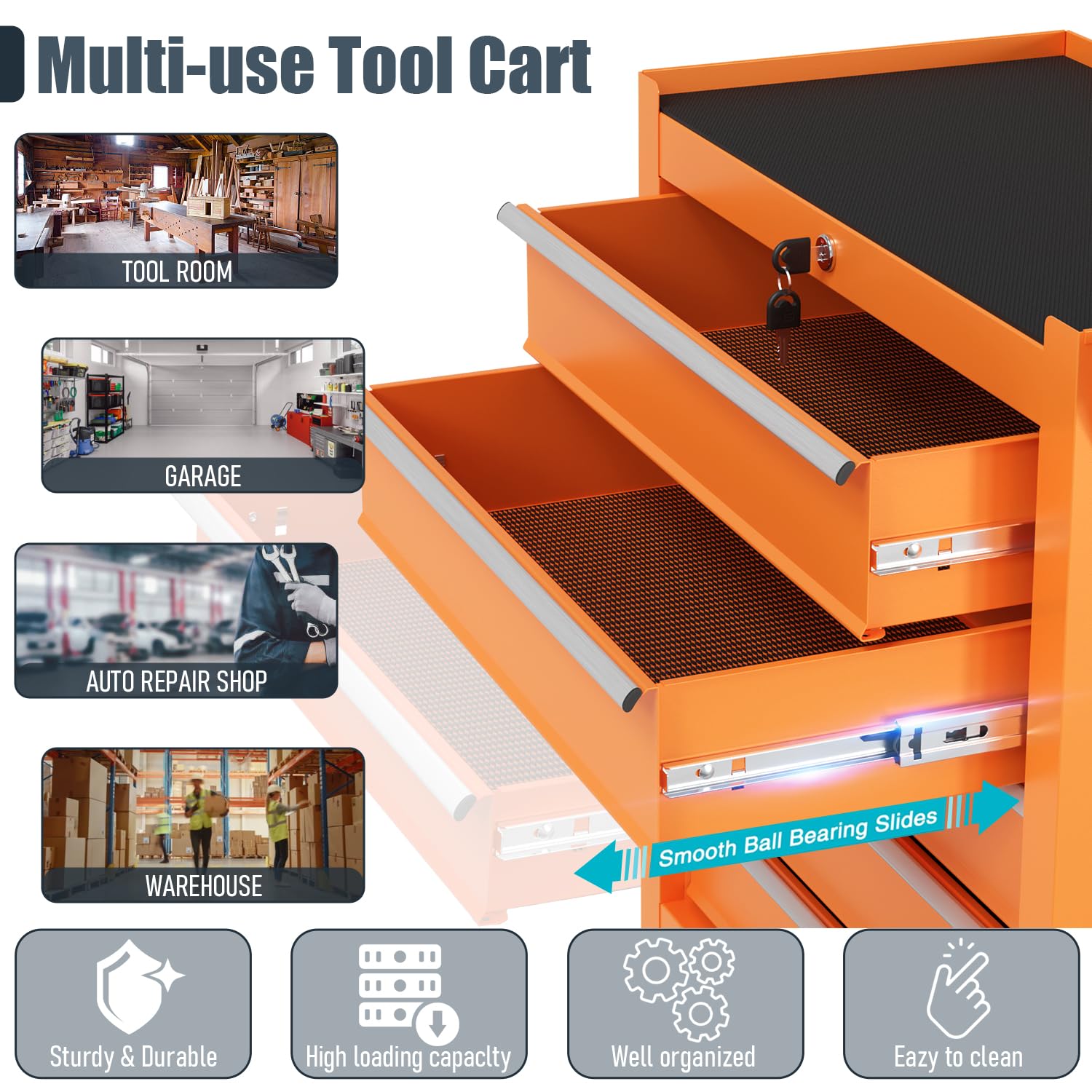 5-Drawer Rolling Tool Chest - Heavy Duty Metal Tool Storage Organizer Cart with Locking System & 4 Swivel Wheels | Multifunctional Mechanic Tool Cart for Garage, Workshop, Auto Repair | Durable Orange Tool Chest for Professional Mechanics & DIY Enthusiasts | Perfect for Organizing Wrenches, Screwdrivers & Power Tools