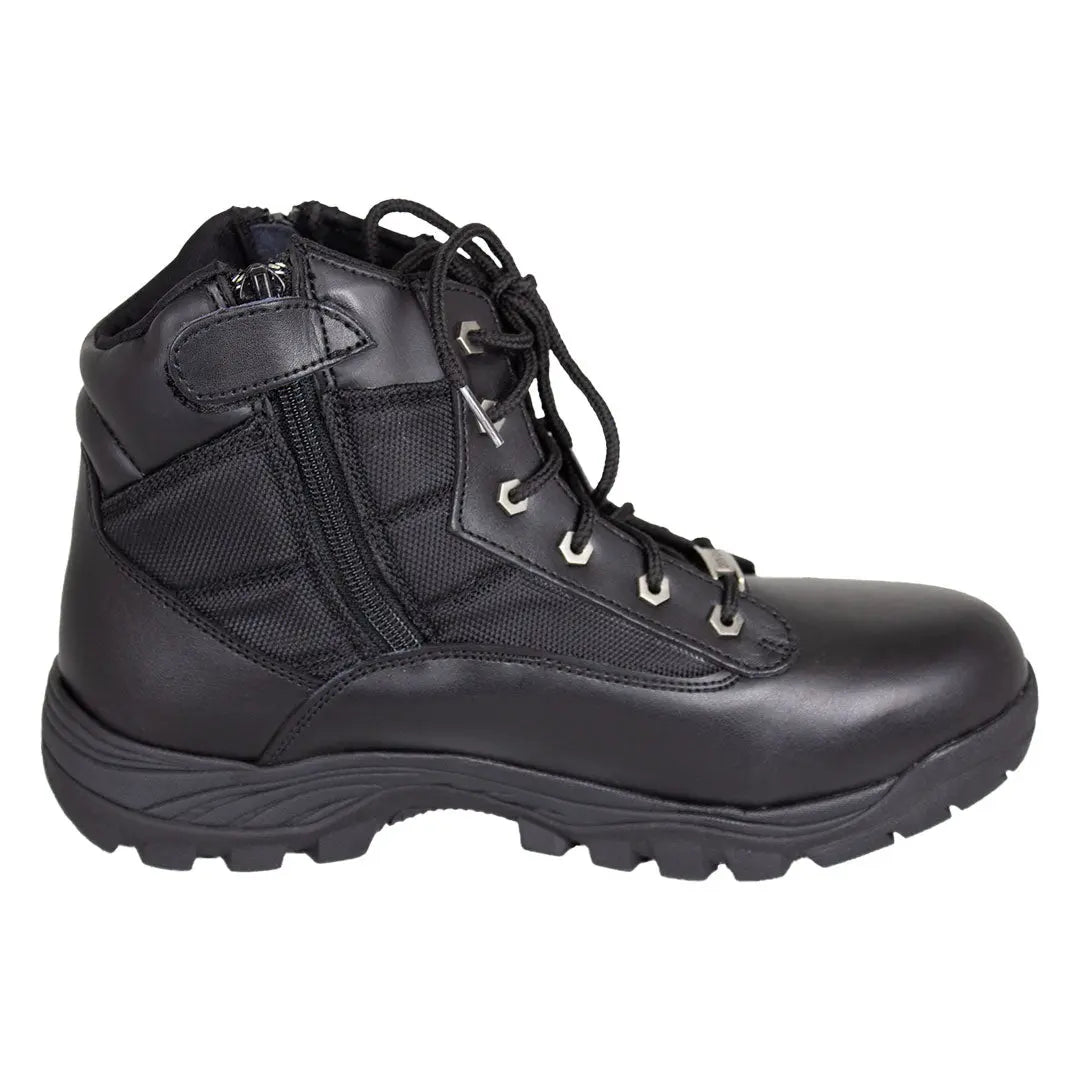 Men's Black Leather Tactical Boots with Side Zippers - Military Style Combat Boots for Outdoor Hiking & Work - Durable Lace-Up Ankle Boots for Motorcycle Riding & Urban Fashion