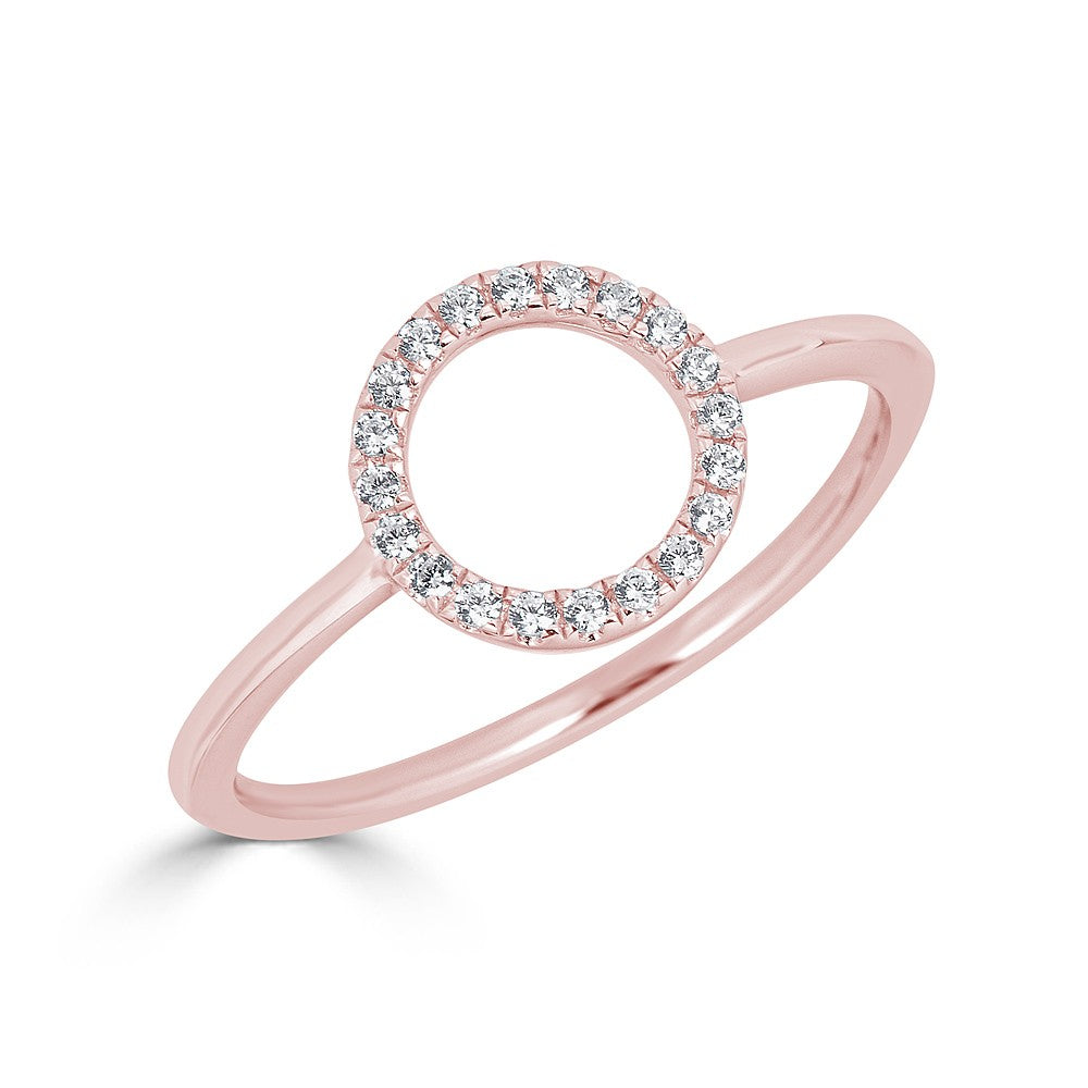 14KT Gold 1/10 CTW Diamond Open Circle Ring for Women - Dainty Minimalist Stackable Band for Everyday Wear, Anniversary & Wedding Gift