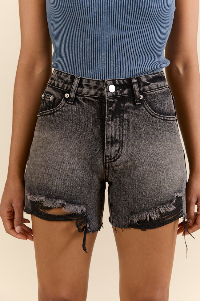 Vintage Black Wash Distressed Denim Shorts for Women - High Waisted Ripped Denim Shorts for Summer, Casual Outfits & Streetwear Fashion