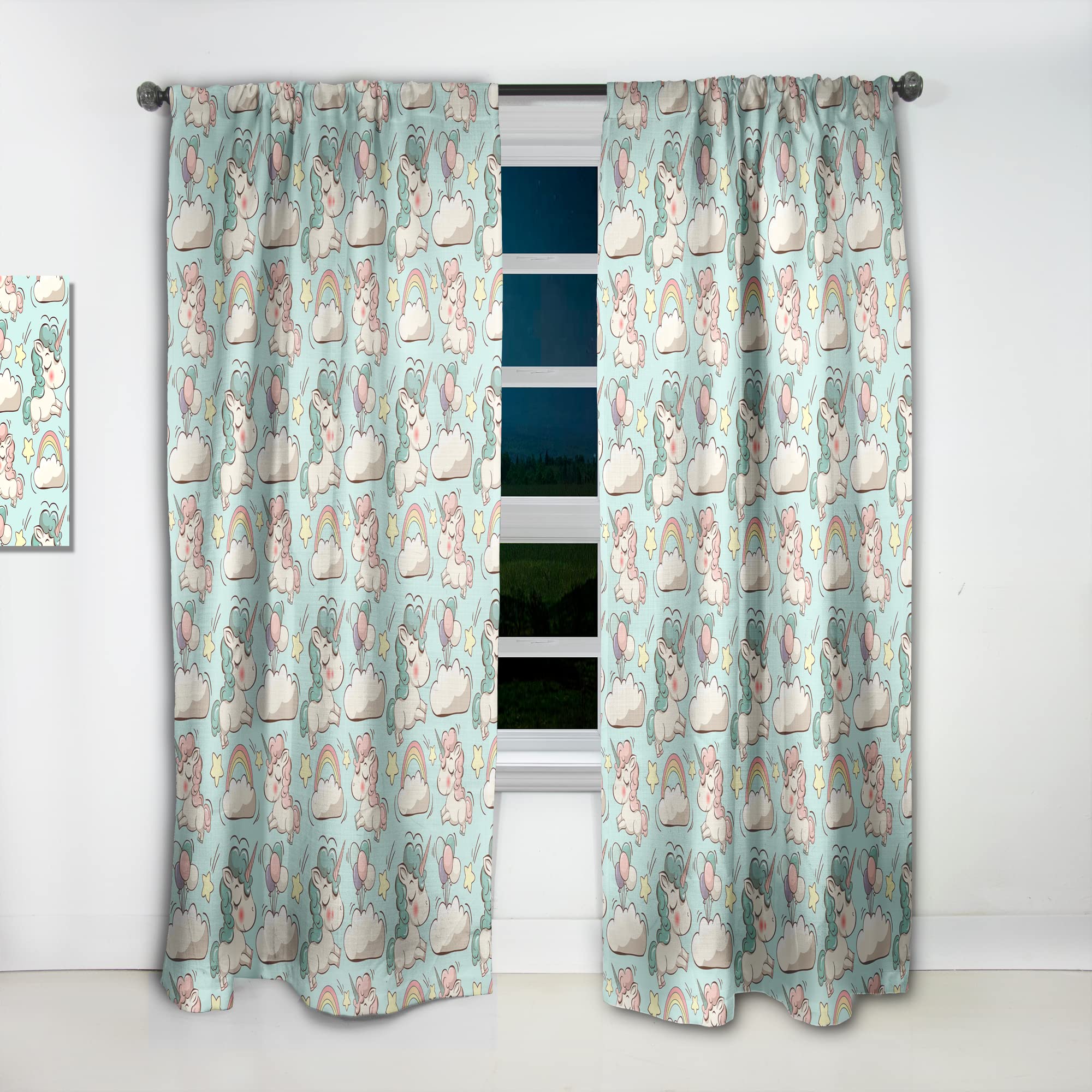 DesignQ Thermal Insulated Unicorn & Cloud Print Curtains for Bedroom & Living Room - 52x63 Inch Single Panel Window Drapes - Perfect for Kids Room, Nursery & Fantasy Themed Decor
