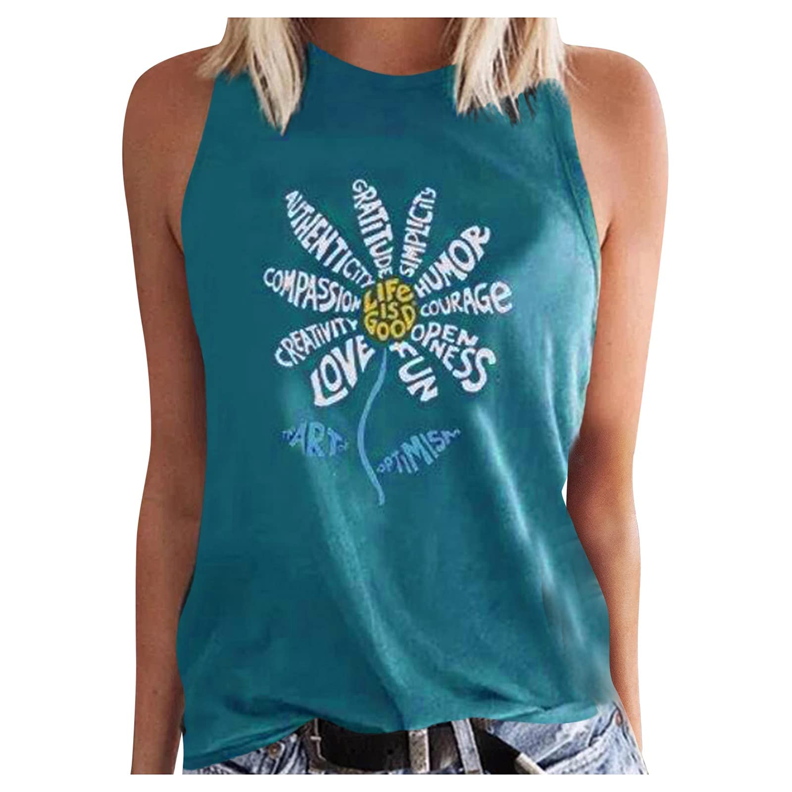 Gibobby Women's Sleeveless Tops - Round Neck Workout Shirts, Casual Loose Fit Tank Tops for Yoga, Gym, Running & Summer Outfits