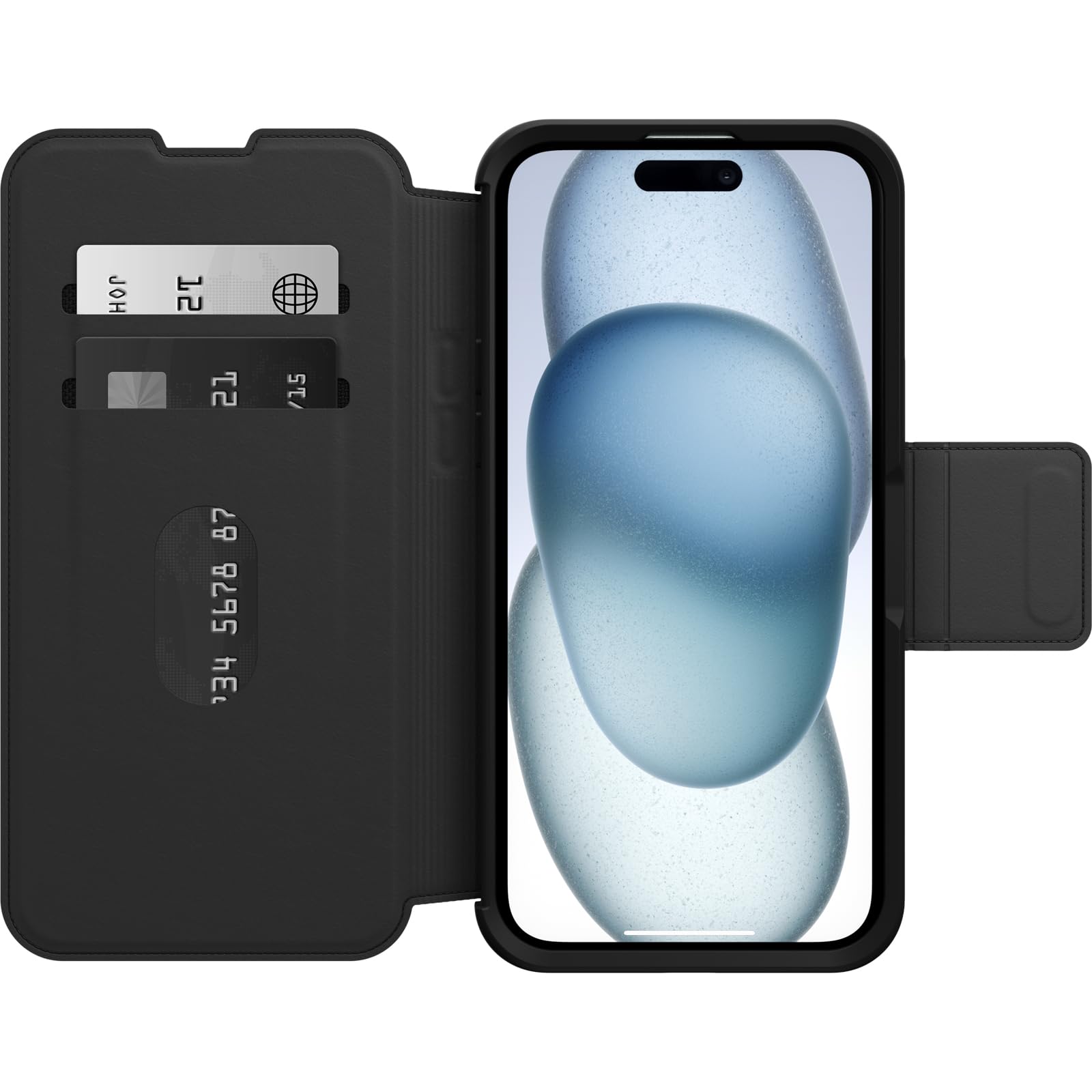 OtterBox Strada Premium Leather Folio Case for iPhone 15 Plus with MagSafe - Military Grade Shockproof & Drop Protection, Built-in Card Holders (Black) - Perfect for Business Professionals & Travelers