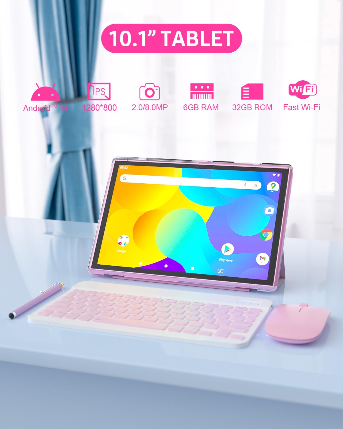 ATOZEE 10-inch 2-in-1 Android 14 Tablet with Keyboard, Mouse & Stylus Case - 6GB RAM, 32GB ROM (Expandable to 1024GB), 6000mAh Battery, WiFi-6, Bluetooth, Dual Camera (2MP+8MP) - Perfect for Work, Study & Entertainment