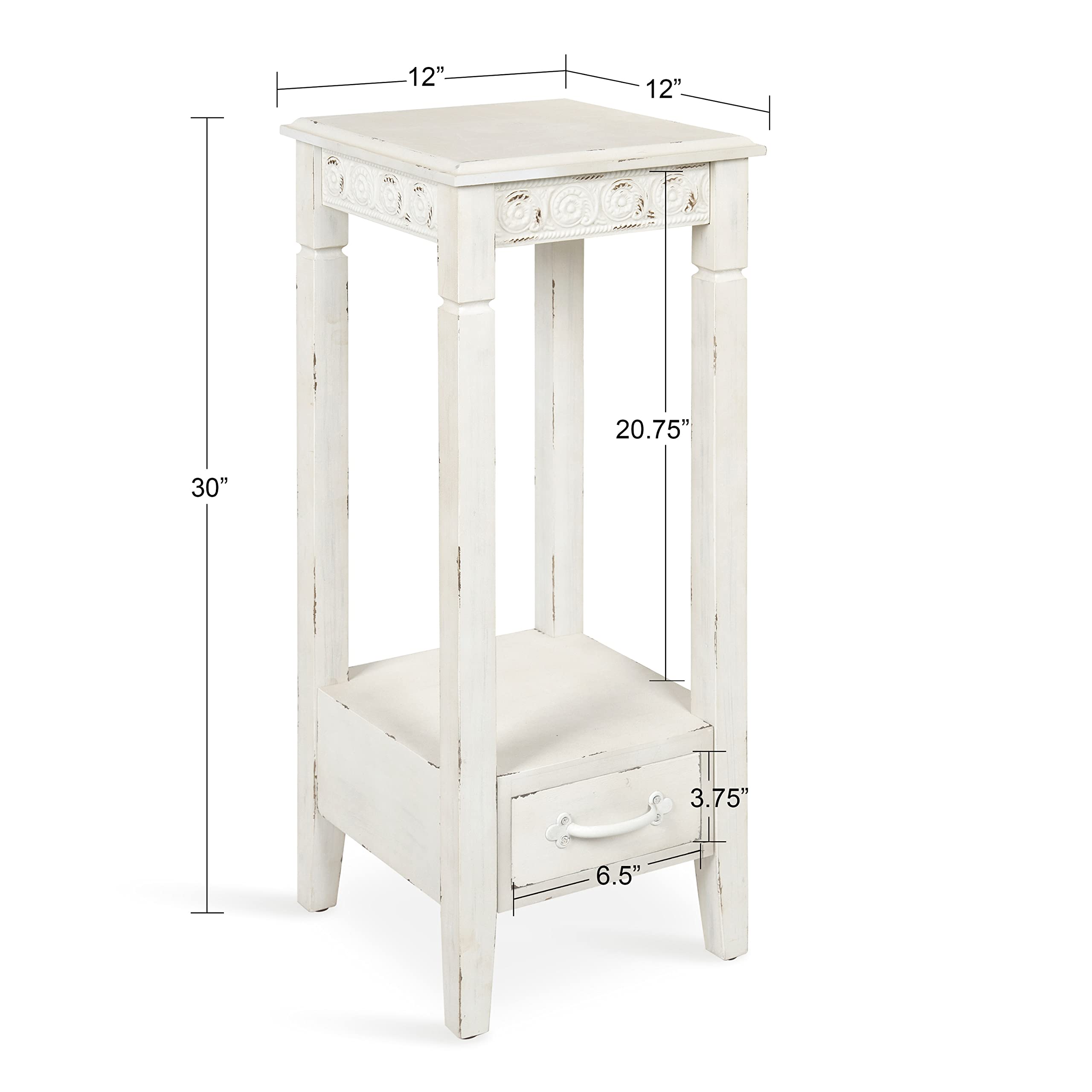 Kate & Laurel Idabelle Modern Farmhouse Wood Accent Table - Decorative Metal Skirt Plant Stand in Soft White | Perfect for Living Room Decor, Bedroom Side Table or Indoor Plant Display