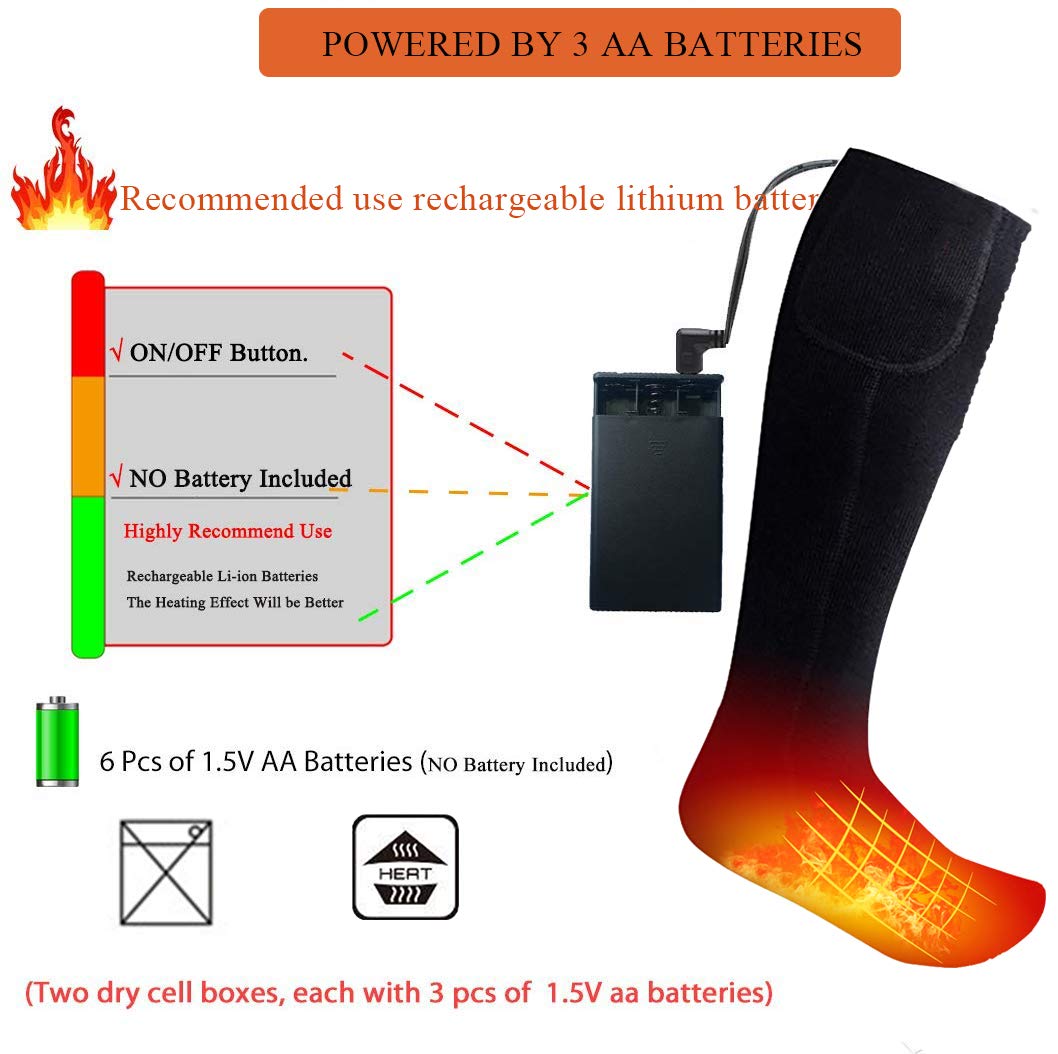 Electric Heated Socks for Men & Women - Battery Powered Thermal Winter Socks with Adjustable Heat - Perfect for Skiing, Hiking & Cold Weather Outdoor Activities (Black)