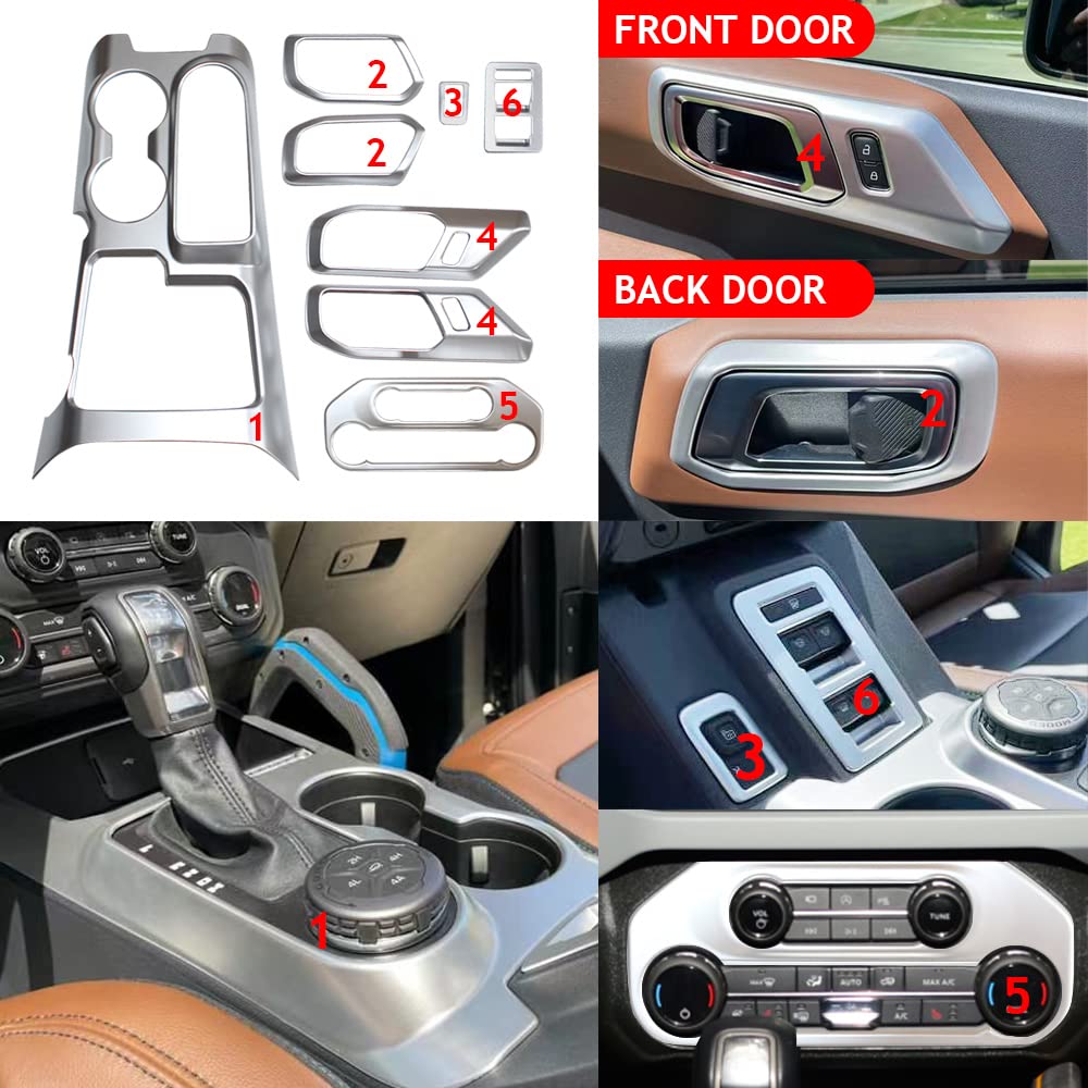 Muslogy 8-Piece Car Interior Hardware Handle Set - Silver Carbon Fiber Gear Shift Panel Cover, Door Handle Bowl & Steering Wheel Accessories | Perfect for Car Modifications & Interior Upgrades