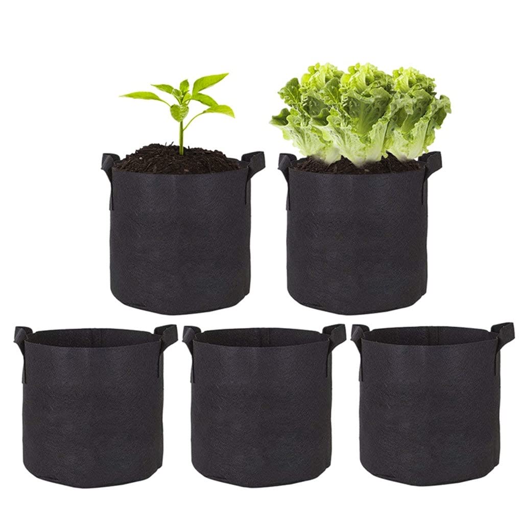5-Pack Large Fabric Plant Grow Bags - Breathable Felt Gardening Pots for Vegetables, Herbs & Flowers | Reusable Fabric Planter Pots with Handles for Indoor/Outdoor Gardening, Balcony & Patio Use