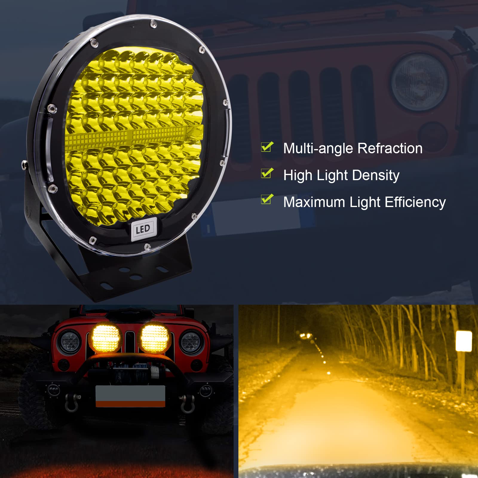 9 Inch Round LED Light Bar - 2PCS Amber Offroad Lights 408W Waterproof Spot Beam, Work Light & Driving Light for Trucks, SUVs, ATVs, Tractors & Boats | Durable Fog Lights for Night Driving & Off-Road Adventures