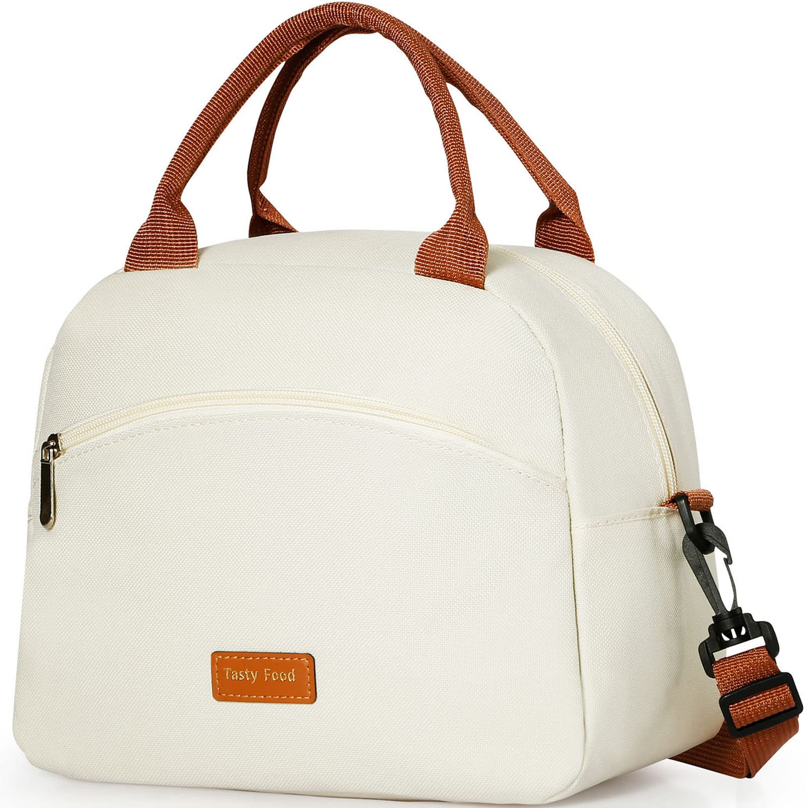 Insulated Lunch Bag for Women & Men - Waterproof Cooler Lunch Box with Adjustable Straps, Portable & Reusable Two-Tone Design (White/Brown) - Perfect for Work, Picnics, Hiking & Outdoor Activities