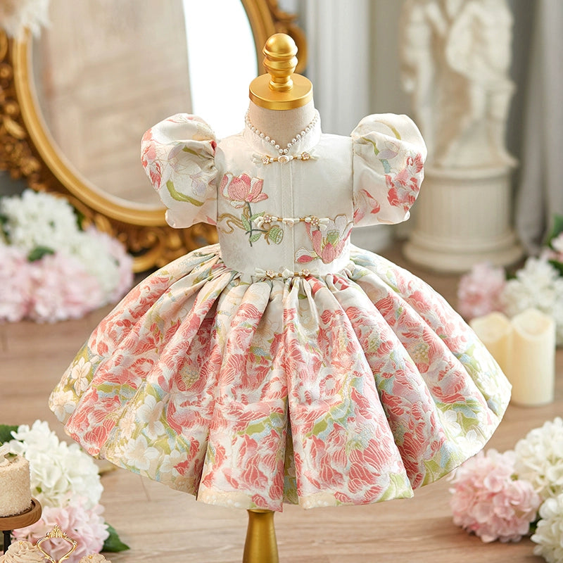 Pink Puff Sleeve Princess Dress for Baby Girl's Birthday Party | Toddler Formal Gown for Special Occasions | Perfect for 1st Birthday, Photoshoots & Dress-Up Play