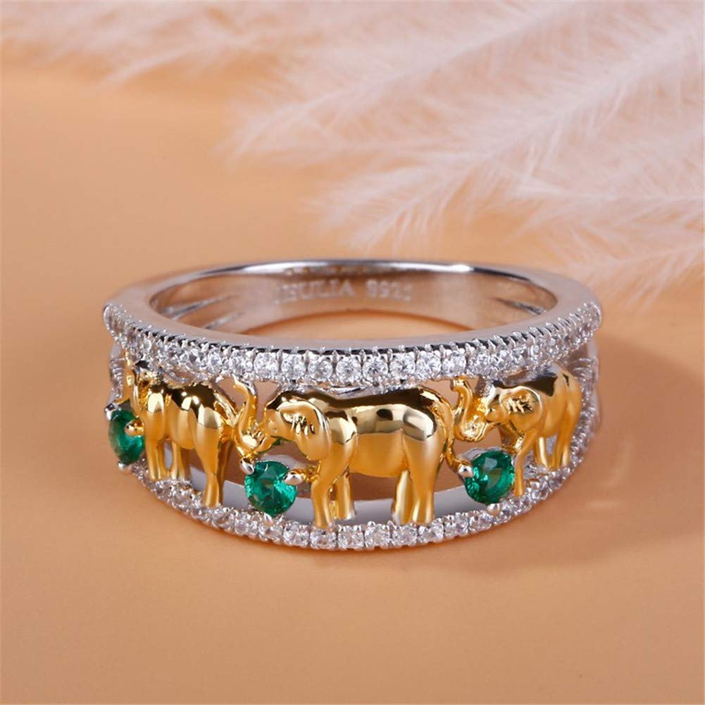Jeulia 1.5 Carat Cubic Zirconia Elephant Ring - Sterling Silver 14K Gold Plated Wedding Band for Women & Men | Engagement, Promise & Anniversary Jewelry Gift for Elephant Lovers
