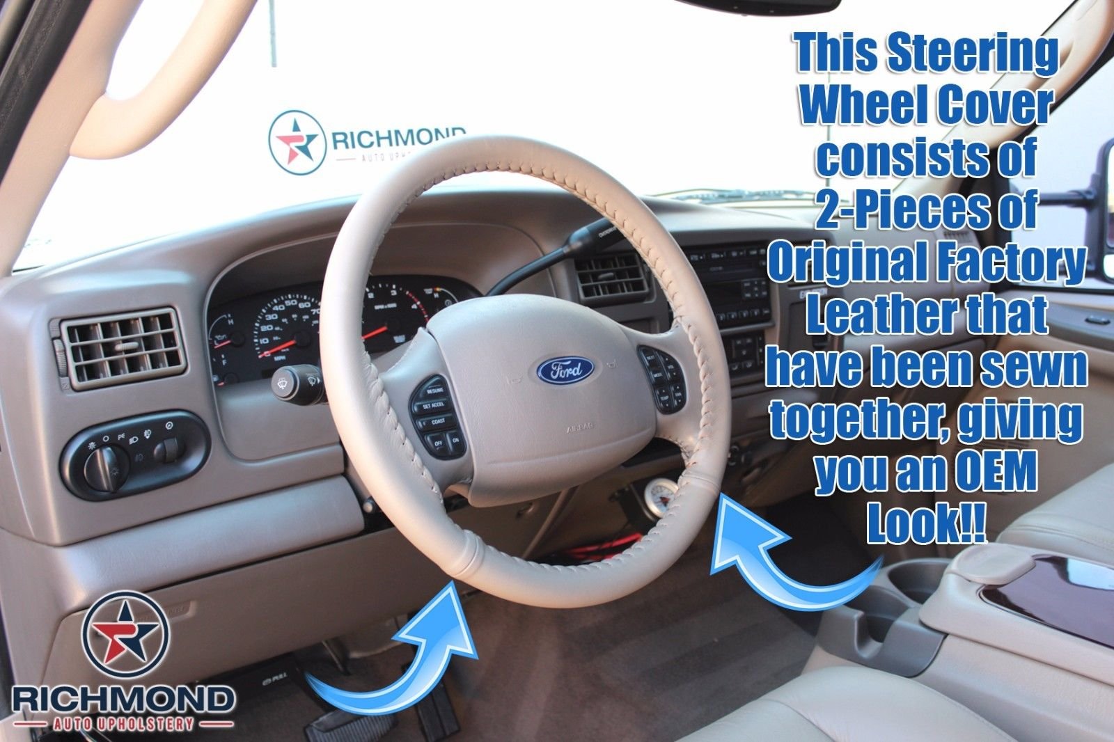 Premium Tan Leather Steering Wheel Cover for 1997 Ford Expedition XLT - Comfort Grip & Anti-Slip Design | Perfect for Road Trips, Daily Commutes & Car Interior Protection