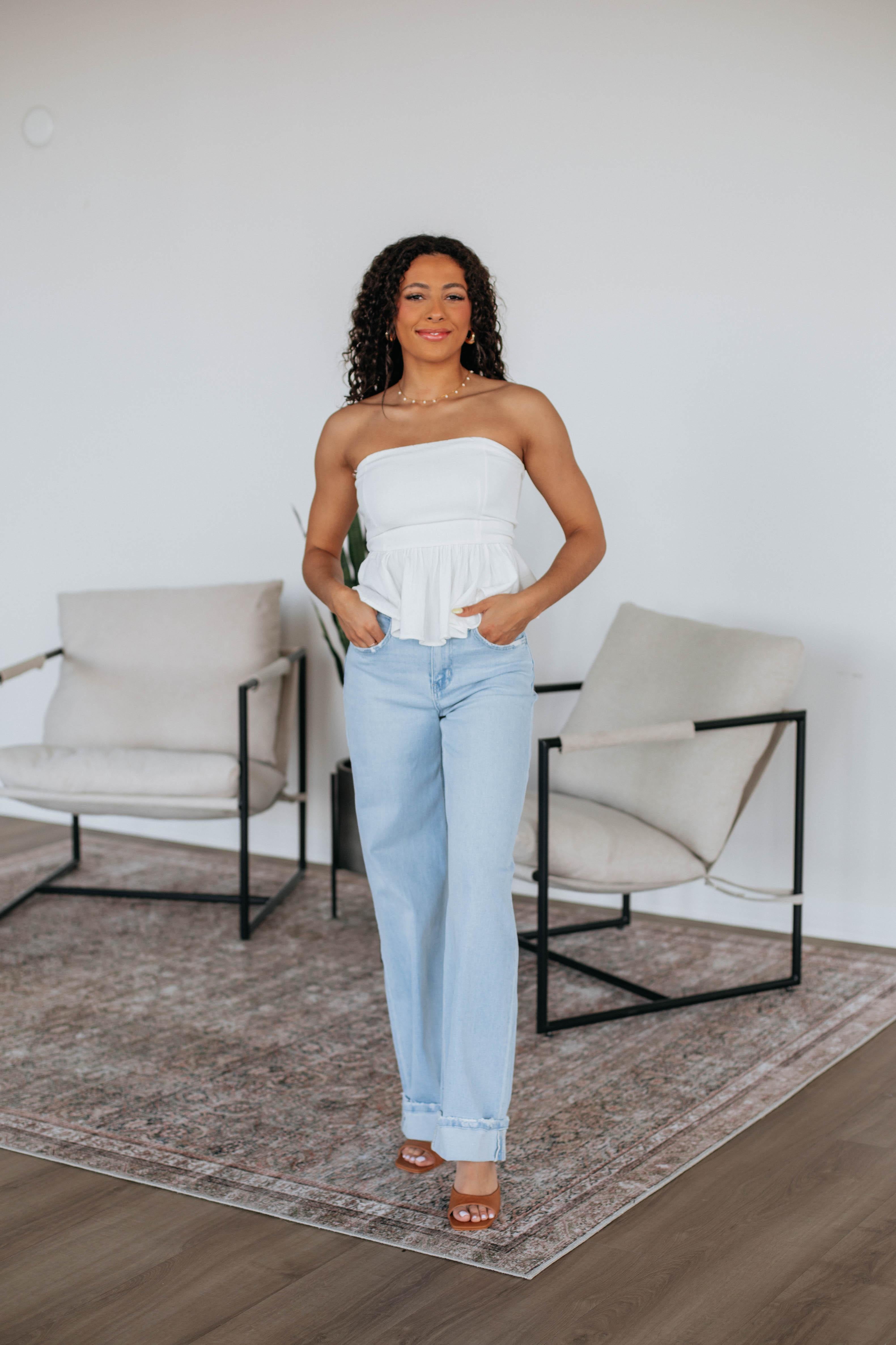 Amiah Peplum Top Ivory - Women's Fashion Blouse for Casual Wear, Office & Party Outfits | Trendy & Elegant Style