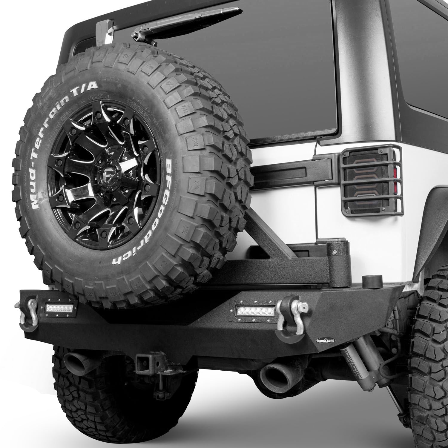 u-Box Heavy Duty Rear Bumper with Swing-Away Tire Carrier & LED Lights for 2007-2018 Jeep Wrangler JK & JKU (2 Door & 4 Door Models) - Off-Road Adventure & Trail Riding Accessory