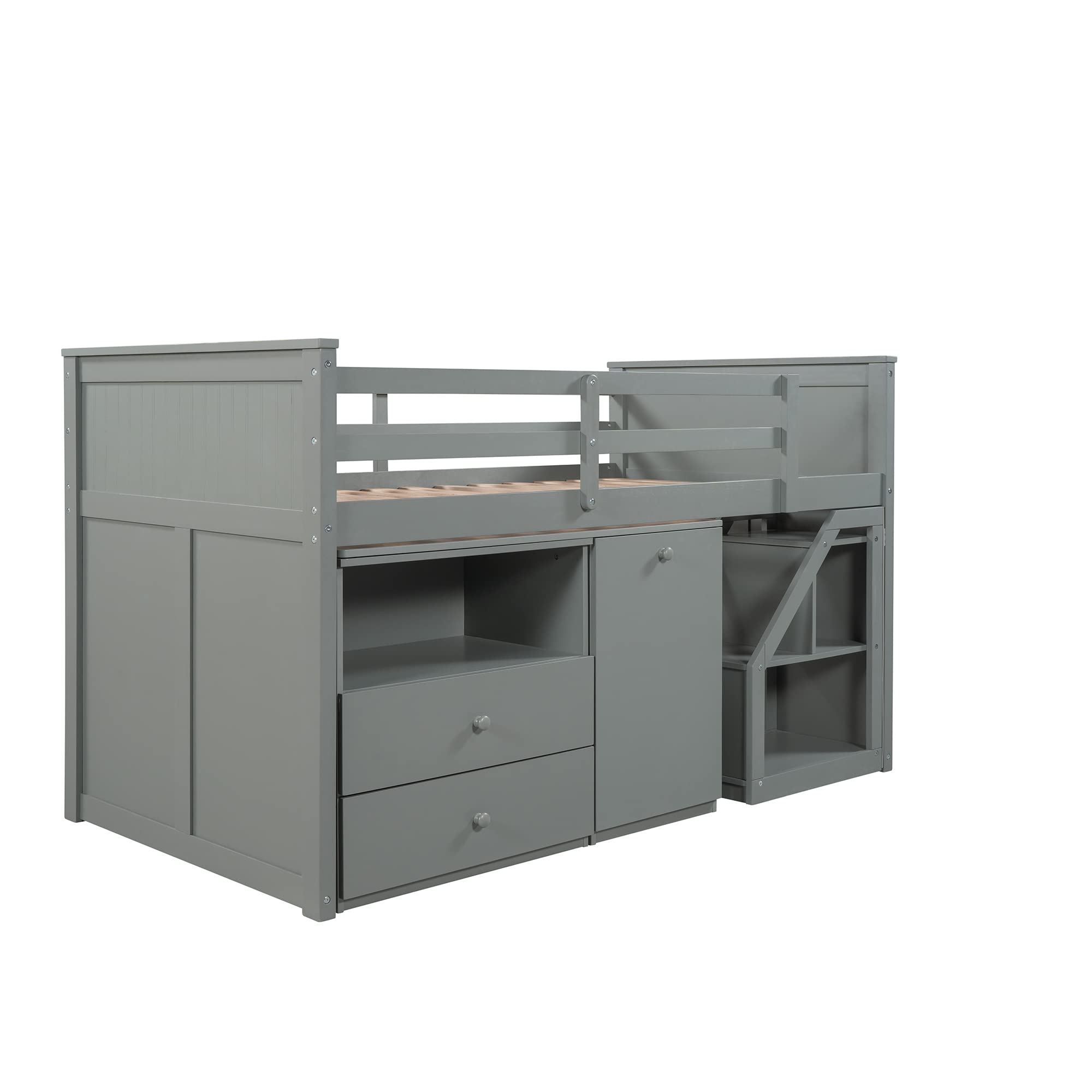 SOFTSEA Kids Loft Bed with Desk & Storage - Twin Study Bed for Small Spaces (Gray)