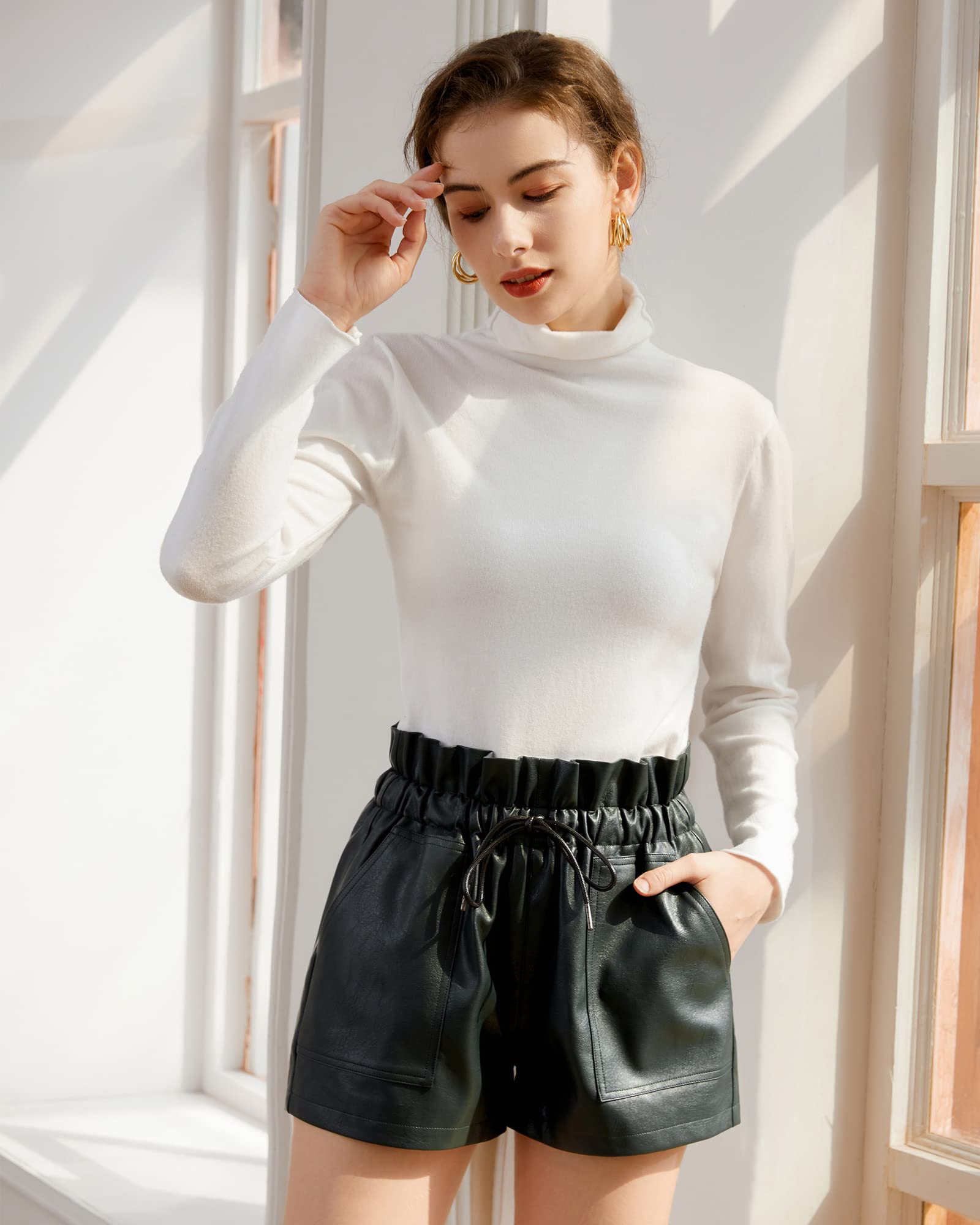 QIANXIZHAN Women's Faux Leather High Waist Wide Leg Shorts - Sexy Stretch Vegan Leather Shorts for Women | Perfect for Night Out, Club Wear, and Summer Fashion