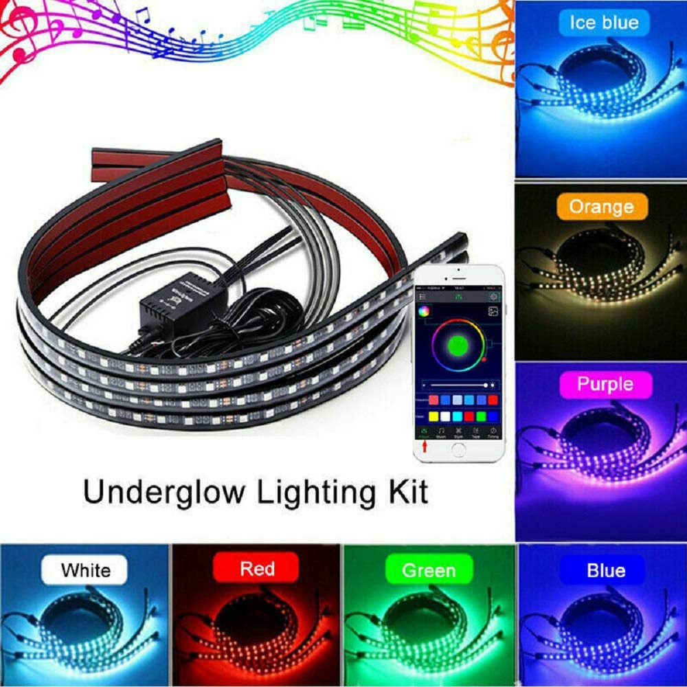 4pcs Car LED Strip Light Kit - APP Control, 2x90cm + 2x120cm Interior & Exterior Atmosphere Lighting for Cars, Trucks, SUVs - Perfect for Night Driving, Car Shows & Custom Vehicle Decoration