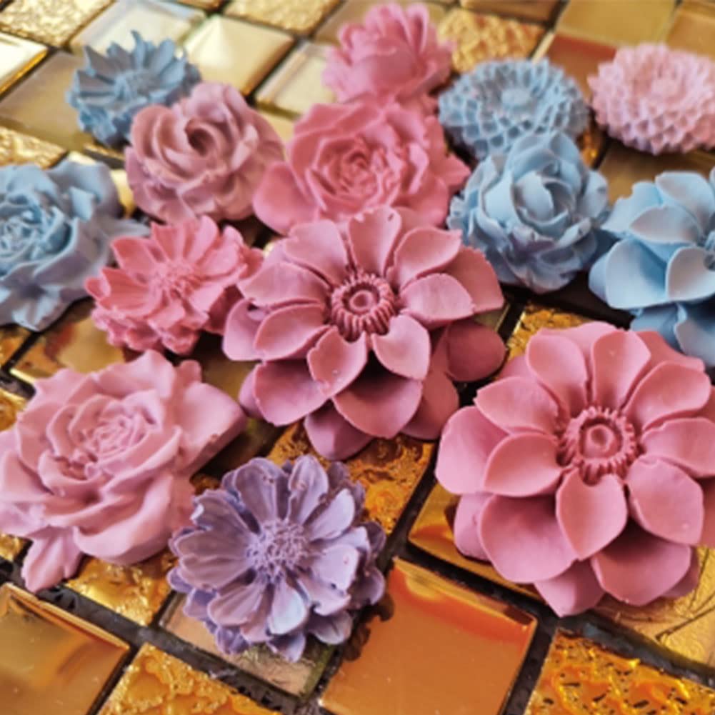 3 Pack 3D Flower Bloom Rose Silicone Molds for Resin, Candles, Cake Decorating, Chocolate, Soap & Candy Making - DIY Craft Art Supplies for Home Decor, Wedding Favors and Gift Making
