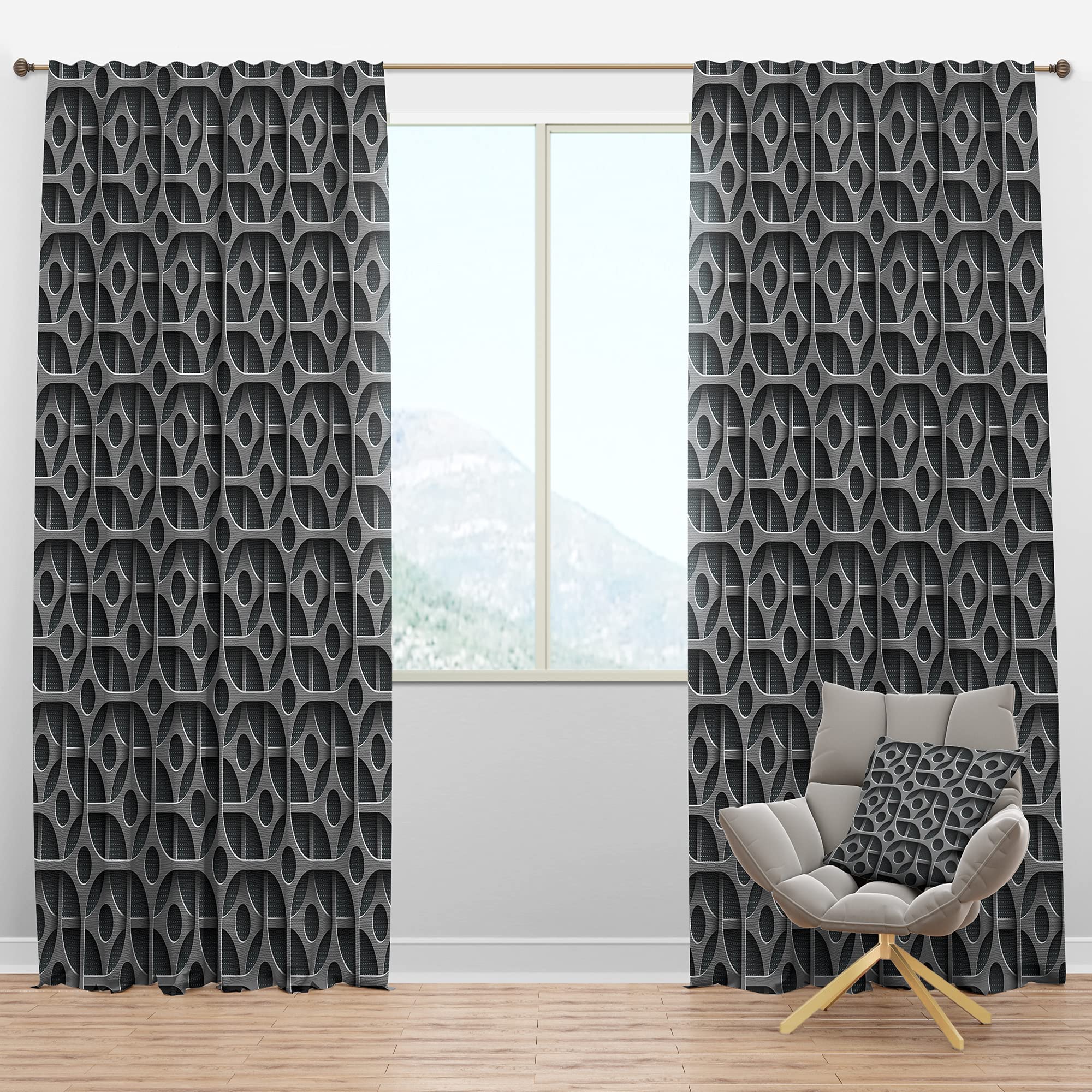 DesignQ Blackout Curtains with Squares Pattern - Thermal Insulated Single Panel (52x95 inches) for Bedroom & Living Room - Perfect for Light Blocking, Privacy & Energy Efficiency