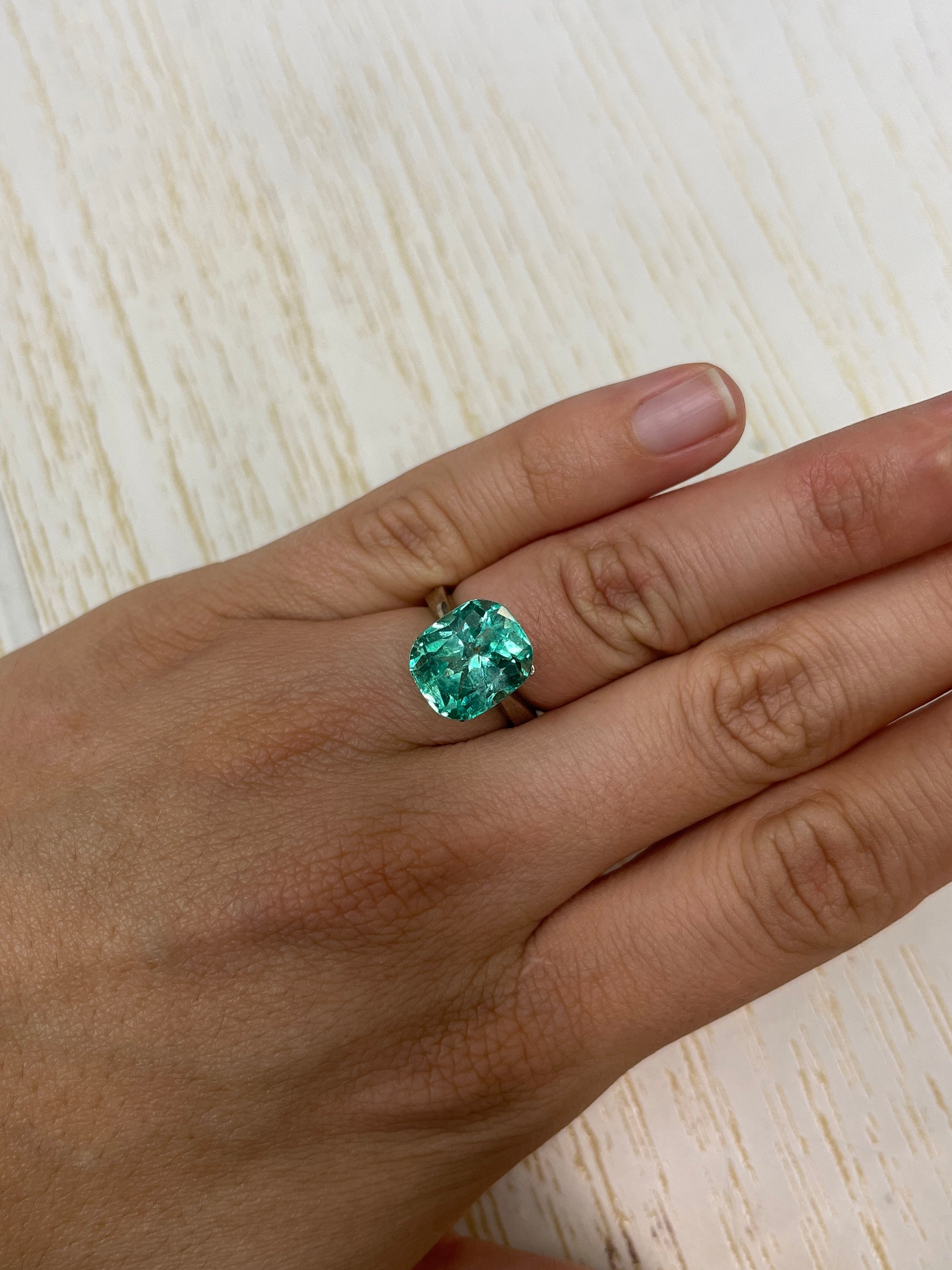 7.13 Carat 13x11mm Natural Colombian Emerald Loose Gemstone - Vivid Bluish Green Cushion Cut for Jewelry Making, Engagement Rings & Collector's Pieces