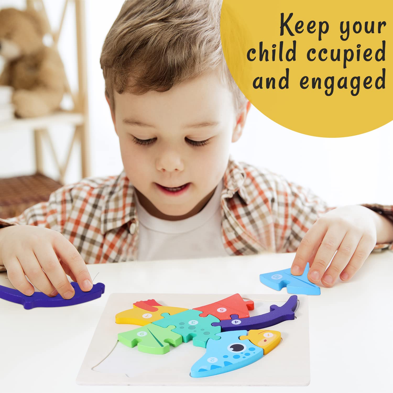 Dinosaur Wooden Puzzle for Kids Ages 2-5 | Montessori Learning Toys | Educational Animal Puzzle Gift for Boys & Girls | Perfect for Birthday, Preschool & Early Childhood Development
