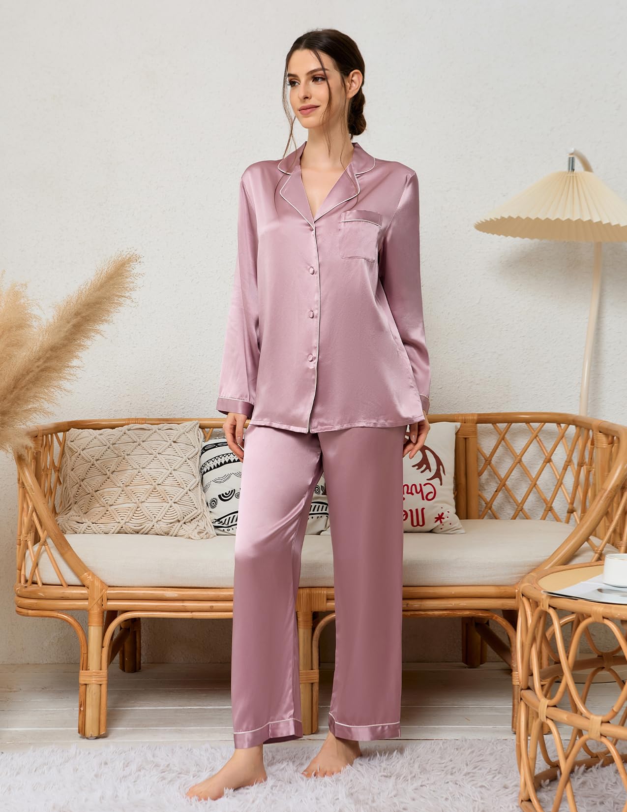 THXSILK 19 Momme Mulberry Silk Pajama Set for Women - Long Sleeve Button Down Sleepwear Nightwear | Soft & Breathable Silk PJs for Lounge, Sleep & Relaxation at Home