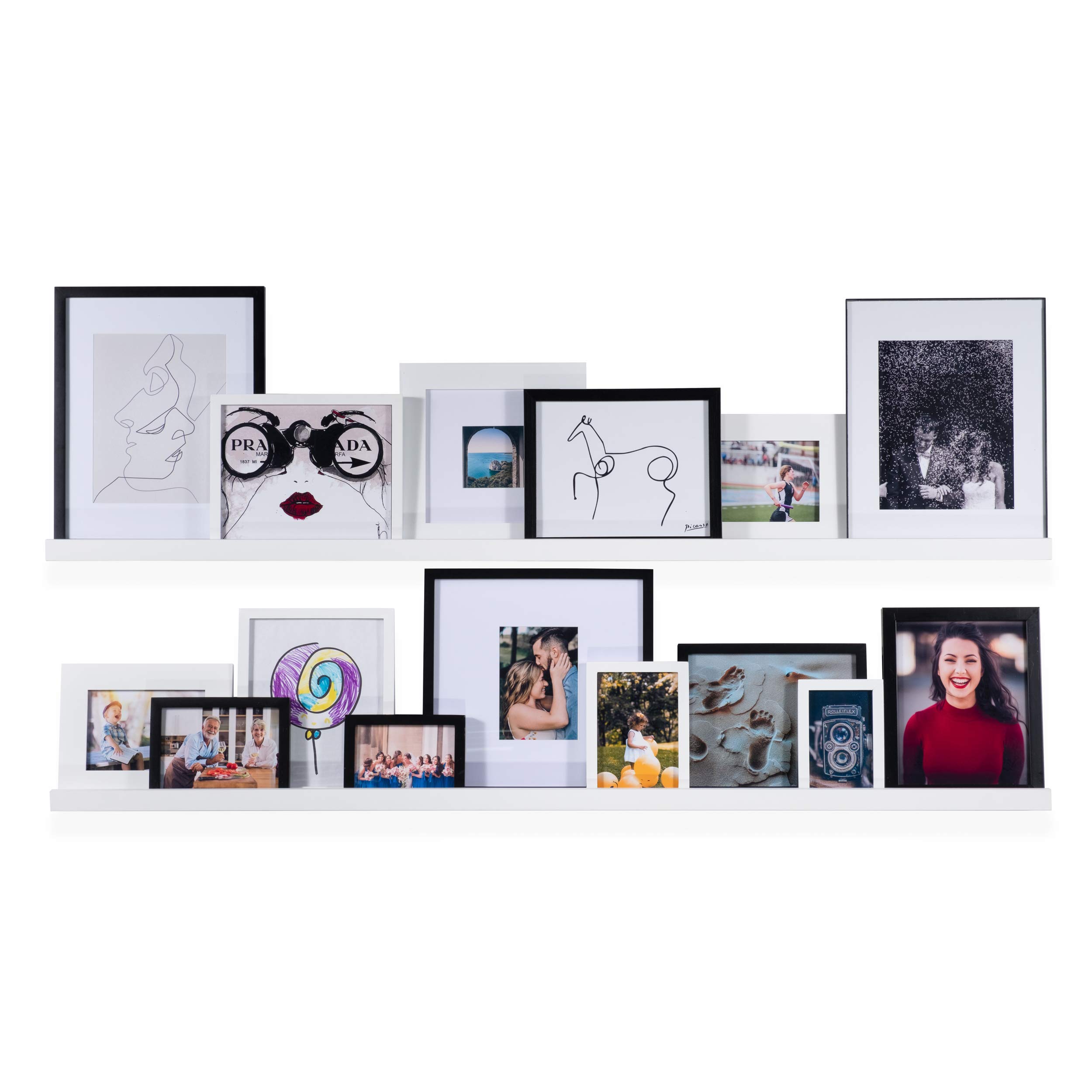 Modern Floating Shelves Set of 2 - 56 Inch Long Narrow Wall Mounted Picture Ledge - White Denver Style - Mounting Hardware Included - Perfect for Living Room, Bedroom & Office Decor