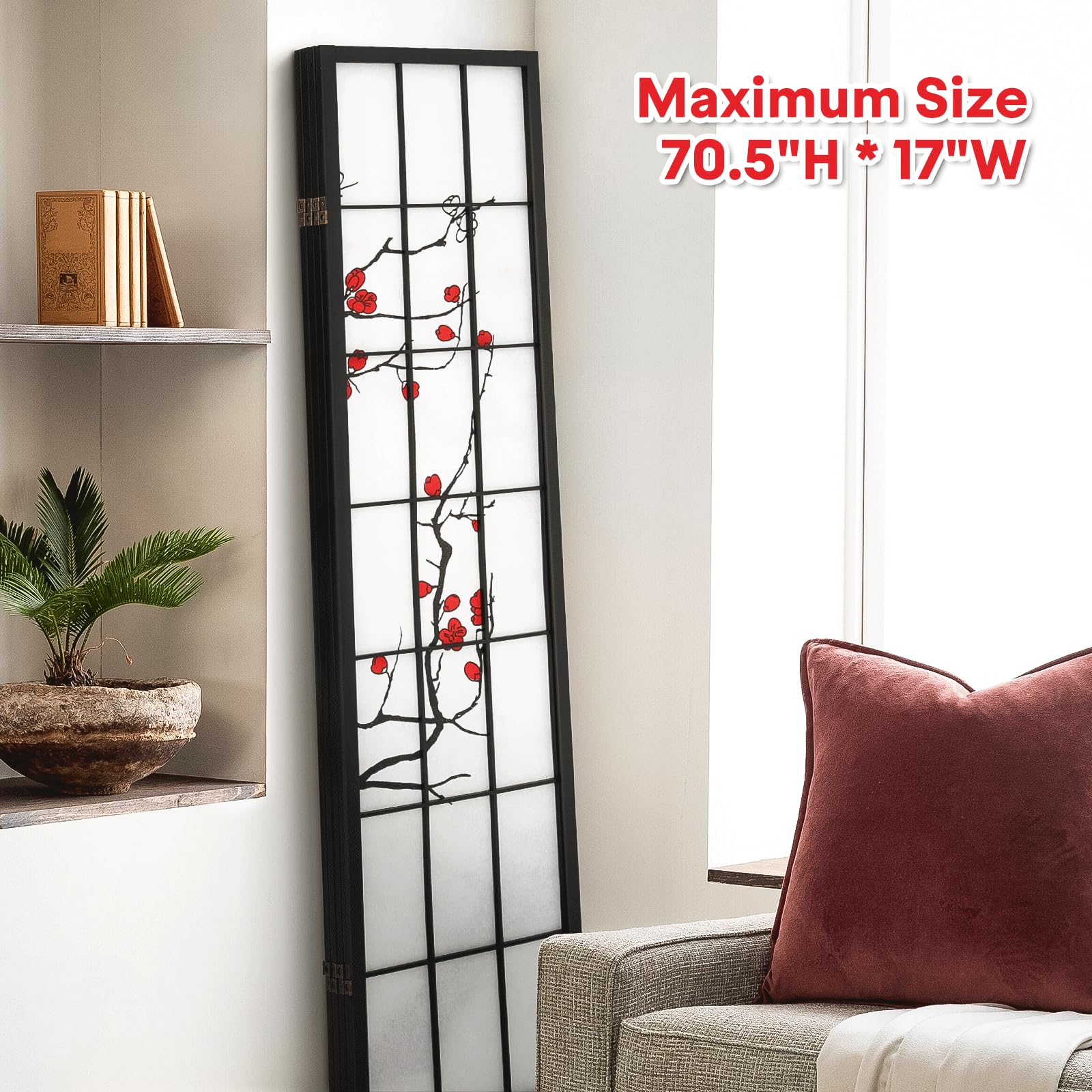 4 Panel Chinese Style Room Divider - Freestanding Privacy Screen with Plum Blossom Design for Bedroom, Office & Dressing Area | Temporary Wall Partition & Space Separator