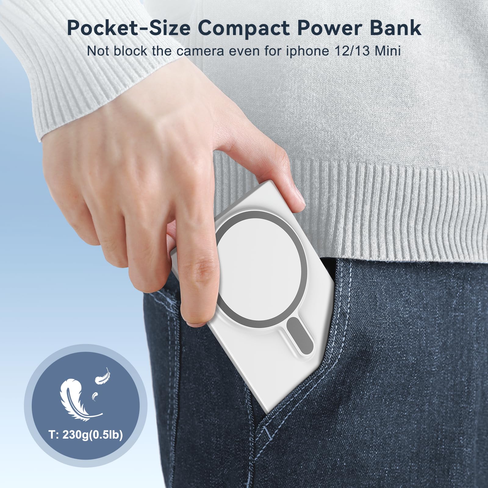 Magnetic Wireless Charger & 5000mAh Power Bank for iPhone 15 14 13 12 Pro Max/Pro/Plus/Mini - Portable Detachable MagSafe Battery Pack with Fast Charging Stand & USB-C Cable | Perfect for Travel, Office & On-the-Go Charging