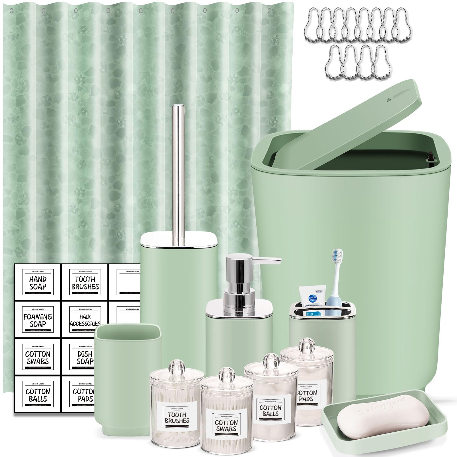 22-Piece Green Bathroom Set with Shower Curtain & Accessories - Perfect for Home Decor & Housewarming Gifts