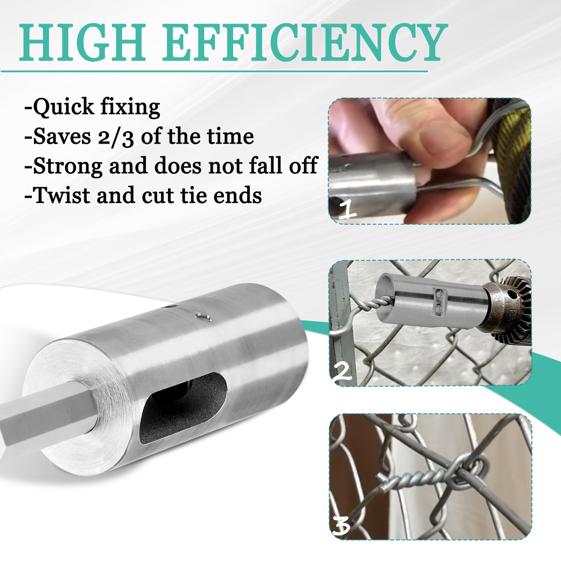 High-Tensile 9 Gauge Twist Tie Tool for Drill Chuck - Heavy Duty Wire Twisting Tool for Chain Link Fence, Loop Fences, and Wire Mesh - Perfect for DIY Fence Repair and Agricultural Use