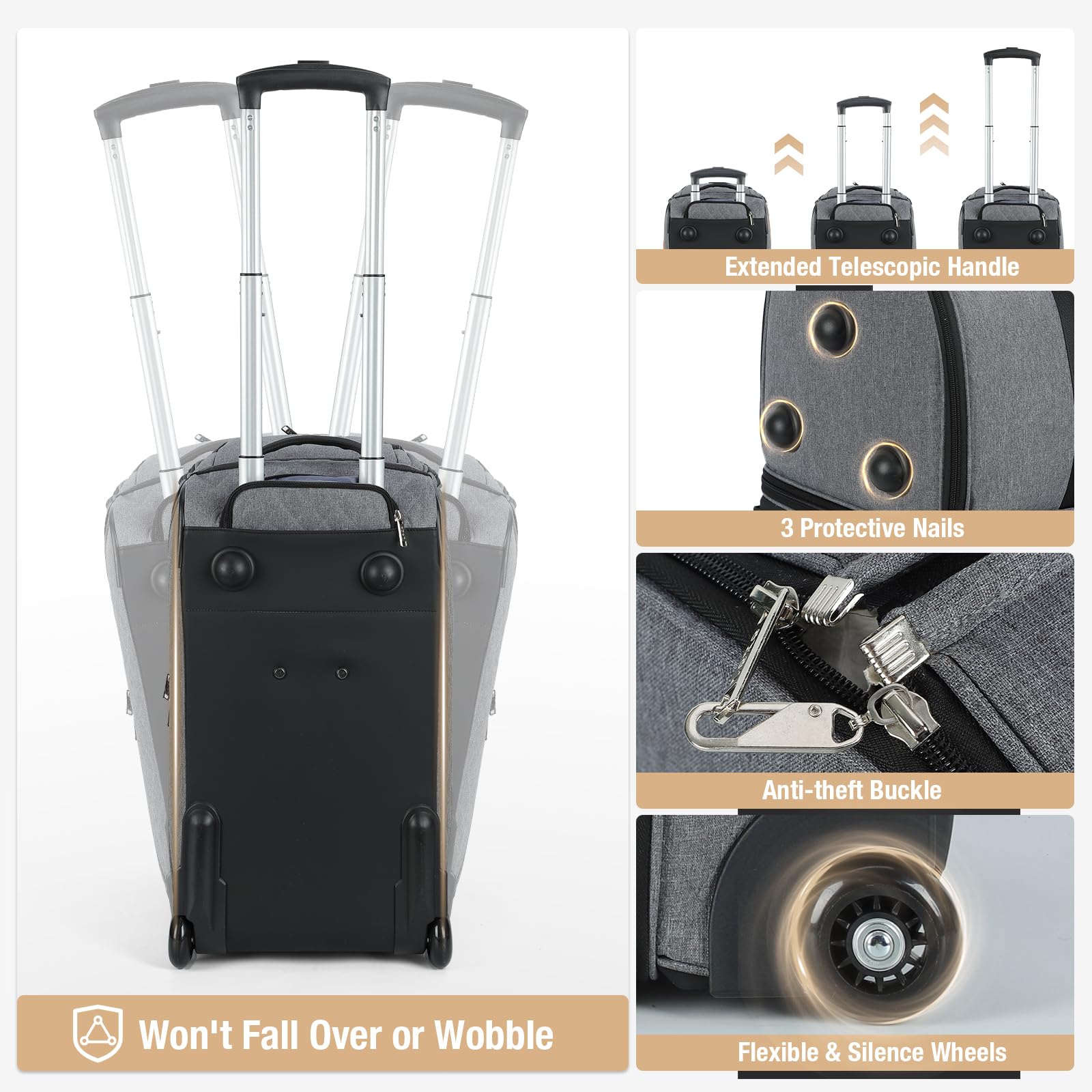 Convertible Rolling Garment Bag with Wheels & Shoes Compartment - Carry On Suit Luggage & Trolley Duffel for Business Travel, Wedding, Weekend Getaways (Grey) | Perfect for Airplane Trips, Business Meetings & Formal Events