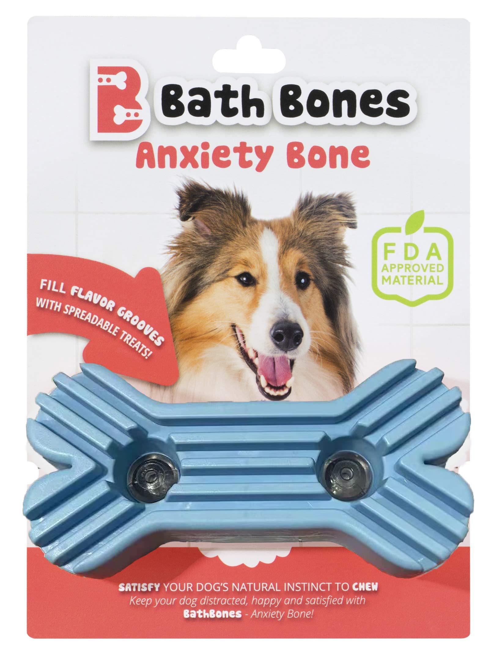 Anxiety Relief Dog Bone Slow Feeder - Food Grade Chew Toy for Anxious Pets | Peanut Butter & Yogurt Dispenser | Blue Bath Bones for Grooming, Travel & Separation Anxiety | Calming Chew Toy for Dogs During Stressful Events