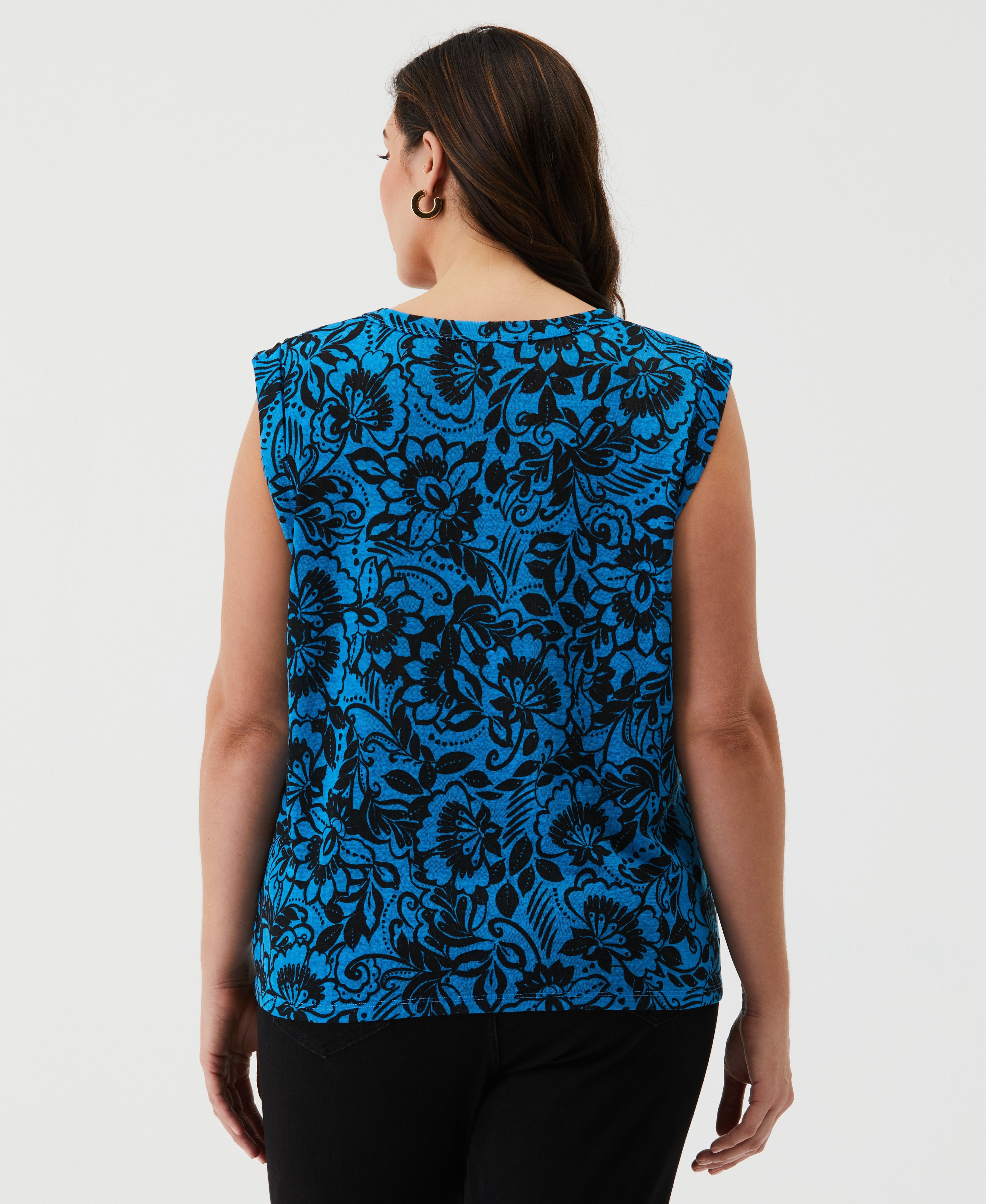 Plus Size Eco-Friendly Floral Print Cuffed Tank Top for Women - Breathable Summer Casual Wear for Outdoors, Beach & Vacation