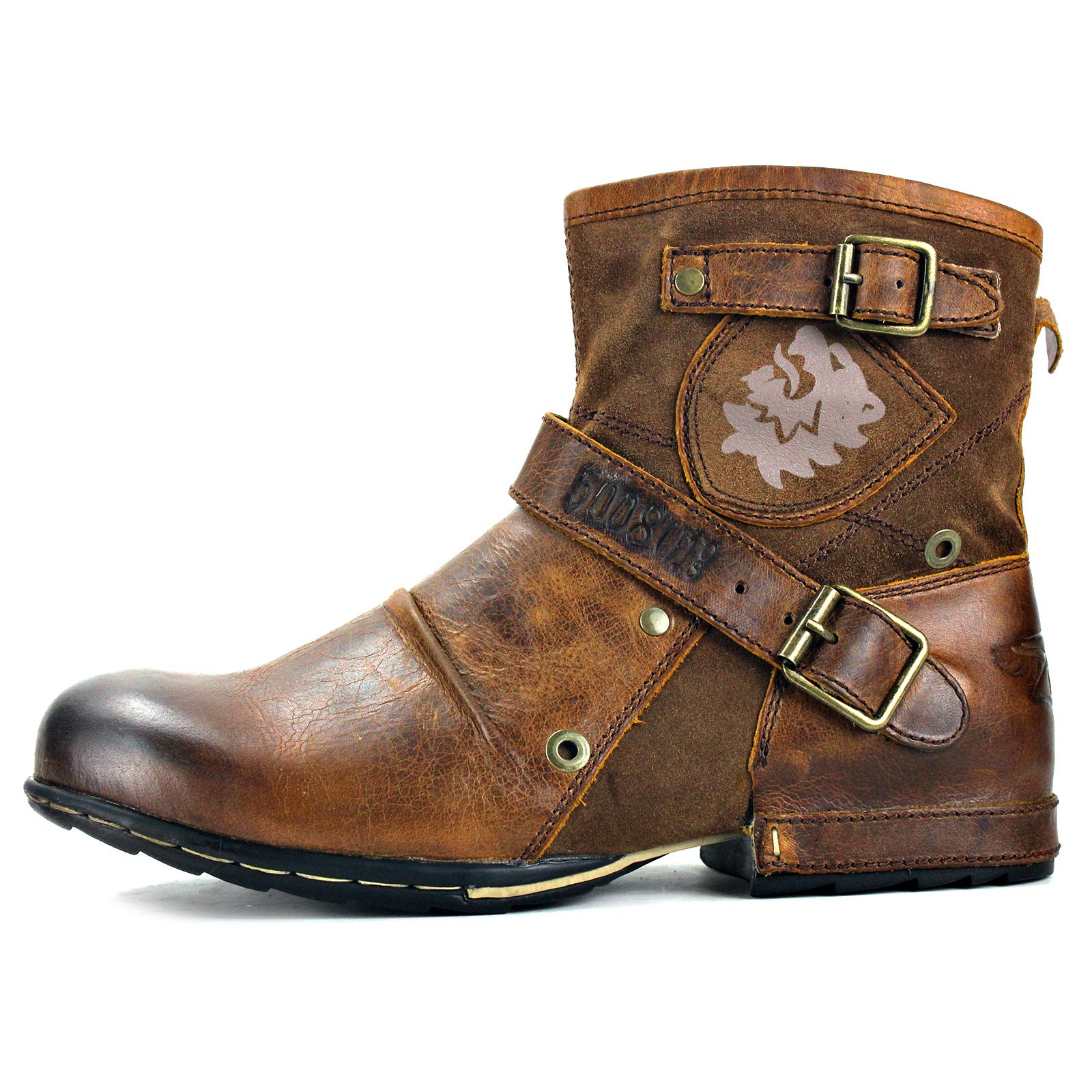 OSSTONE Men's Fashion Moto Boots - Zipper-Up Leather Chukka Boots Casual Shoes OS-5008-1 in Camouflage Green | Perfect for Motorcycle Riding, Outdoor Adventures & Street Style