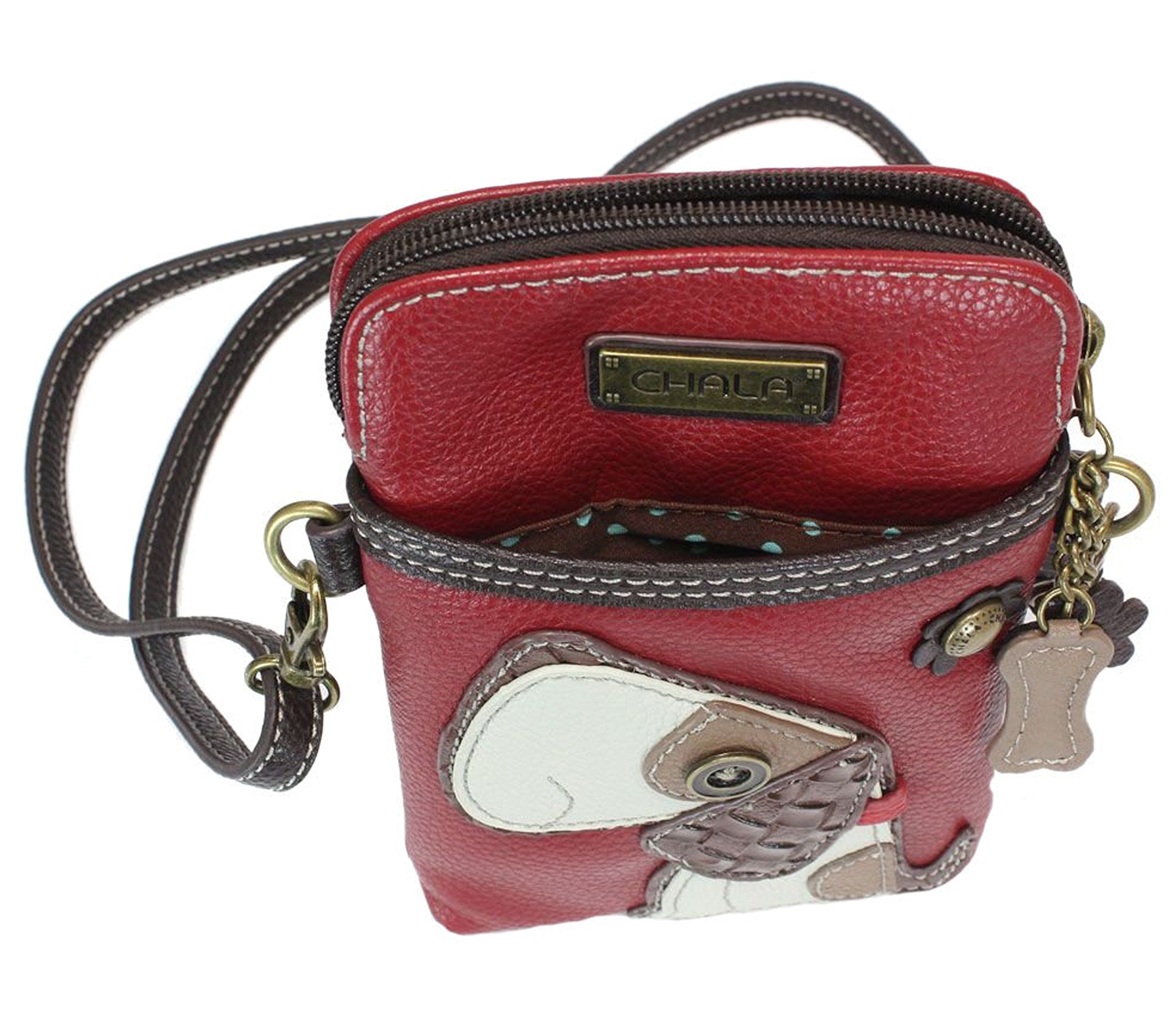 Chala Toffy Dog Themed Crossbody Phone Purse for Women - Convertible Strap Handbag for Dog Moms & Pet Lovers (Burgundy Red) - Perfect for Daily Use, Shopping, Travel & Dog Walking