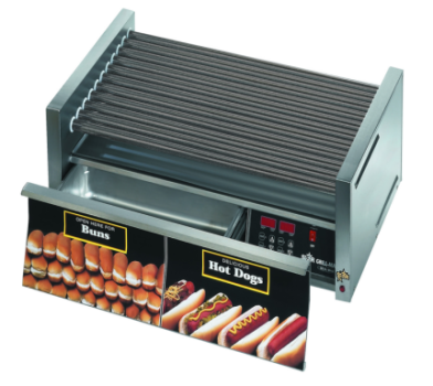 Grill Max® 30STBDE Commercial Roller Grill with Built-In Bun Drawer | Staltek Rollers & Electronic Controls | Perfect for Restaurants, Cafes, and Food Trucks