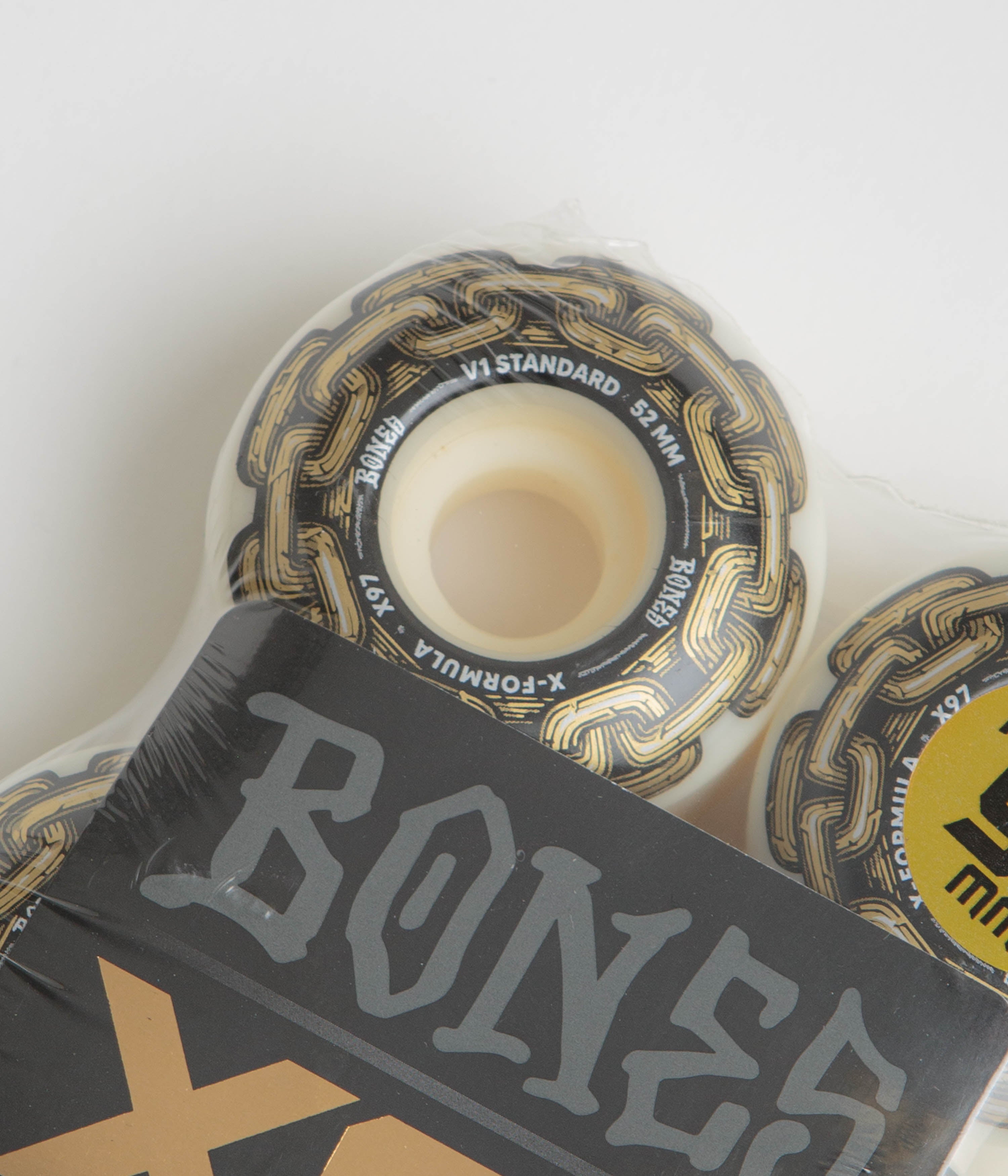 Bones X Formula Gold Chain 97A V1 Standard Skateboard Wheels - 52mm White - High Performance for Street Skating & Smooth Rides